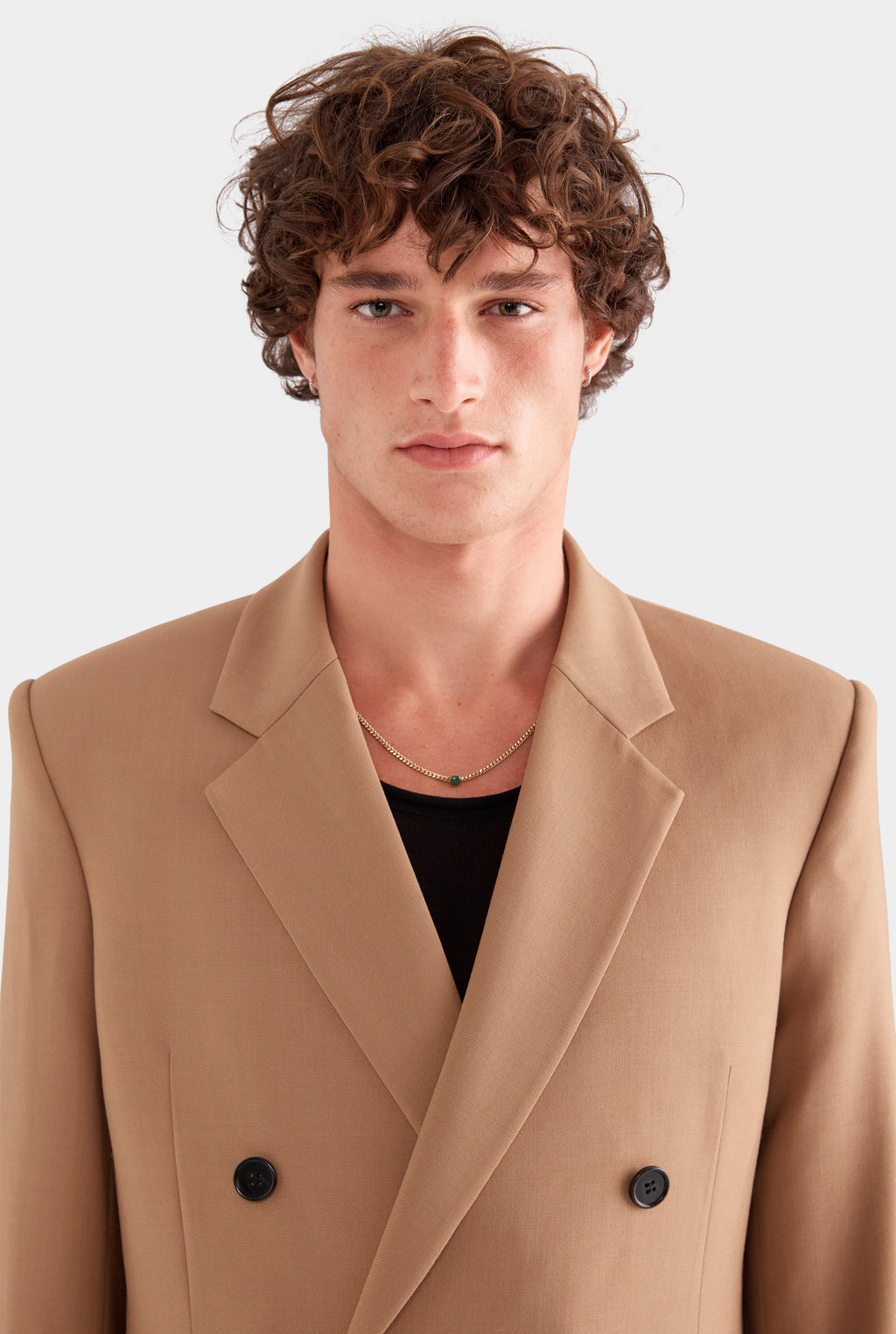 Tailored Wool Double Breasted Suit Jacket - Camel