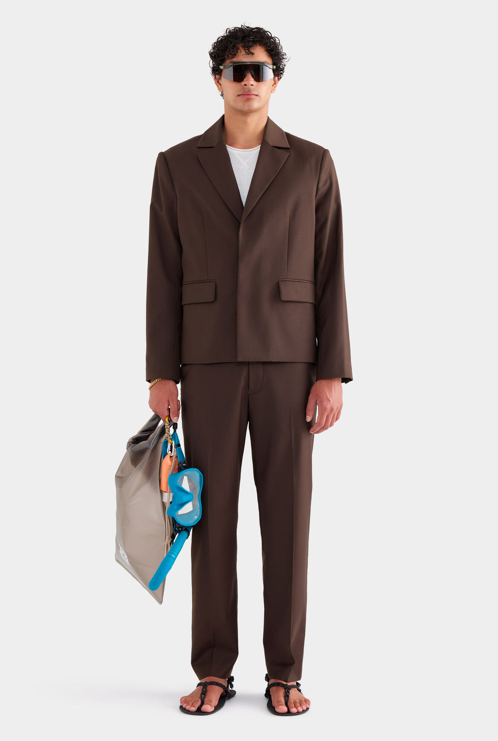 Tailored Wool Suit Jacket - Brown