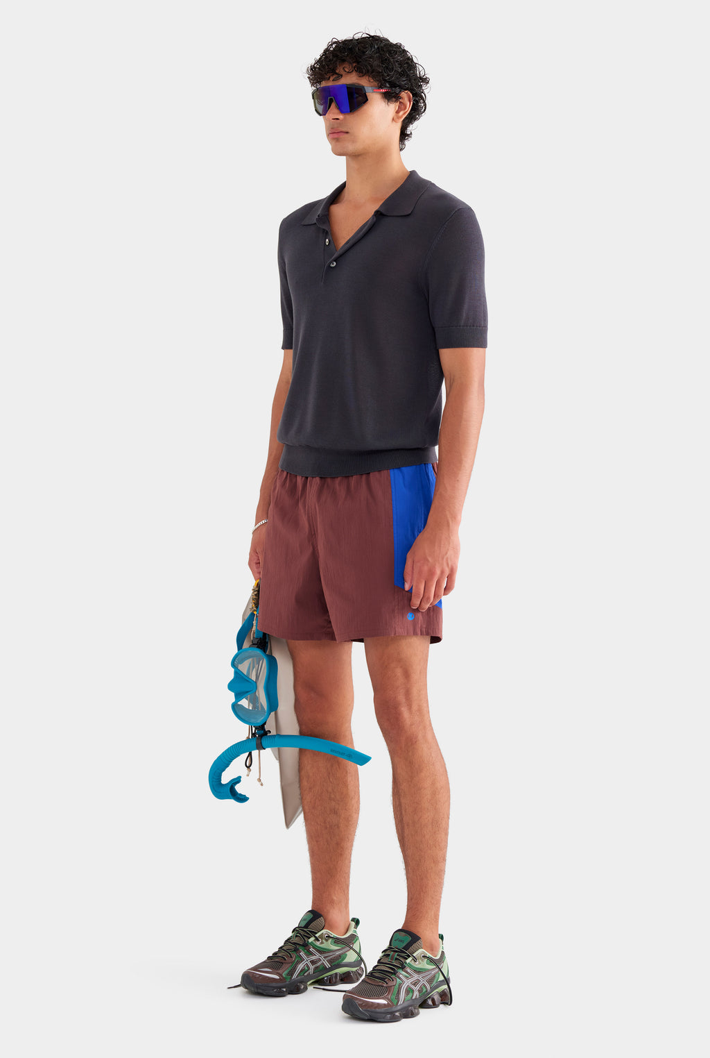 Panelled Nylon Track Shorts - Mahogany Brown/Sapphire Blue