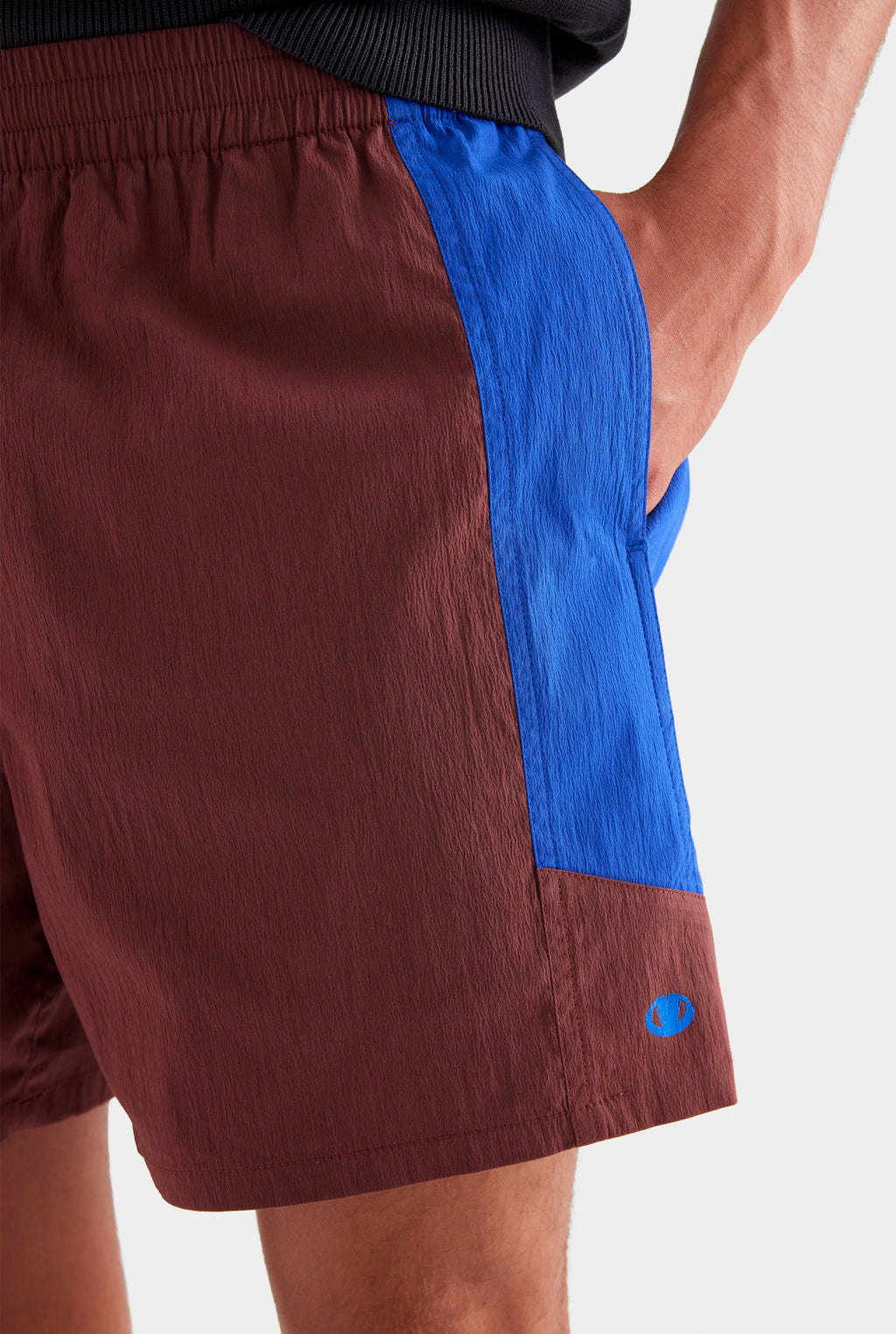 Panelled Nylon Track Shorts - Mahogany Brown/Sapphire Blue