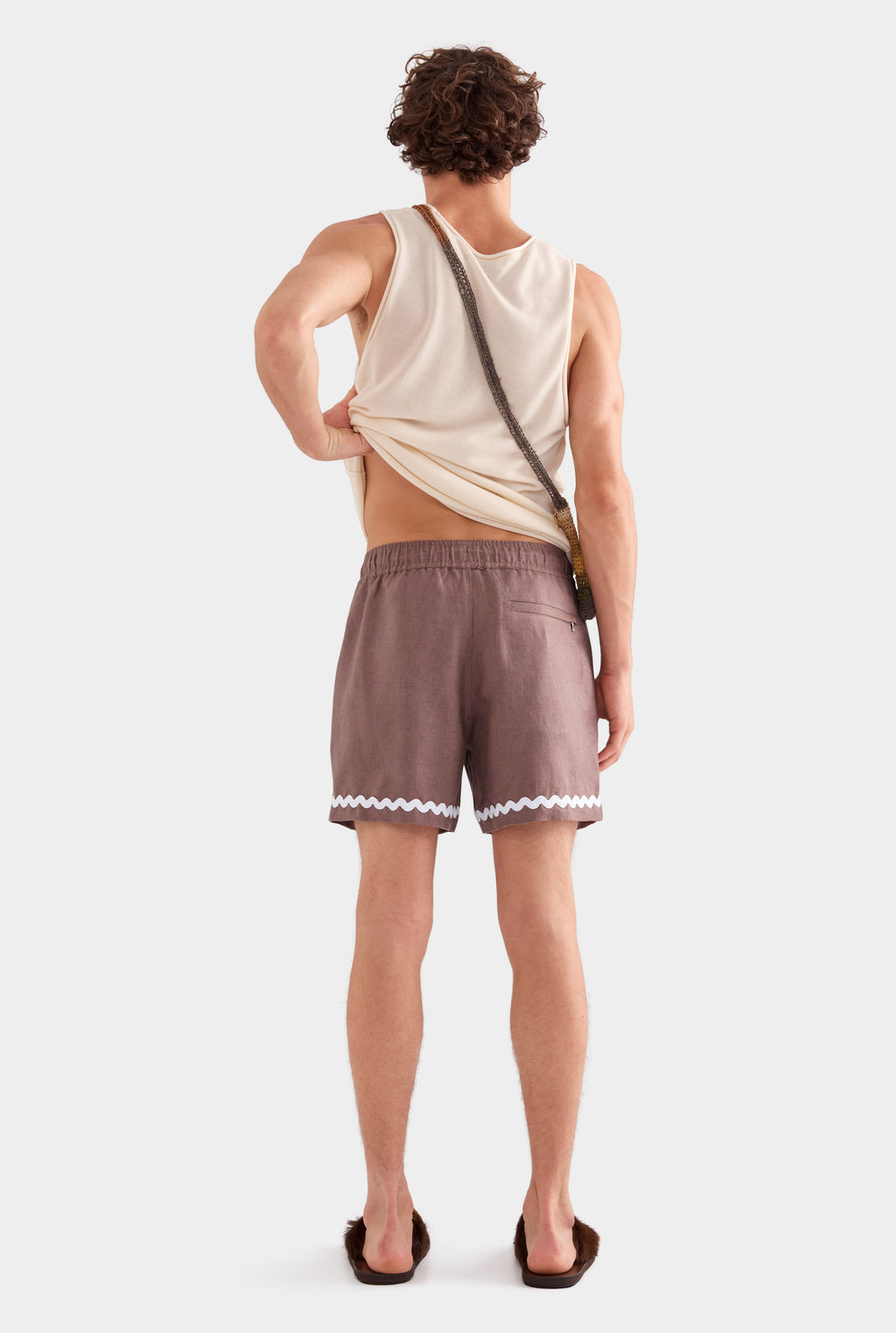 Trim Detail Linen Lounge Short - Iron/White