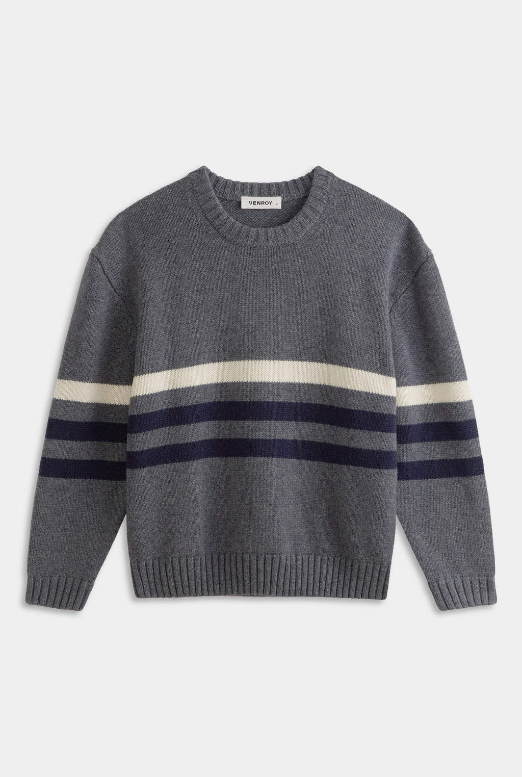 Varsity Stripe Wool Sweater - Dark Grey Marl/Cream/Navy Stripe