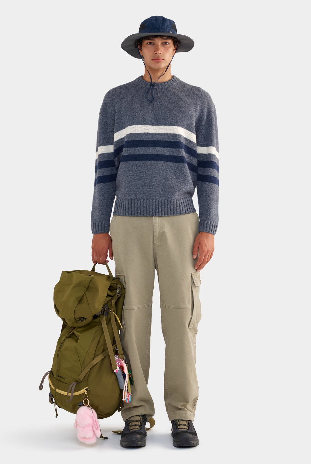 Varsity Stripe Wool Sweater - Dark Grey Marl/Cream/Navy Stripe