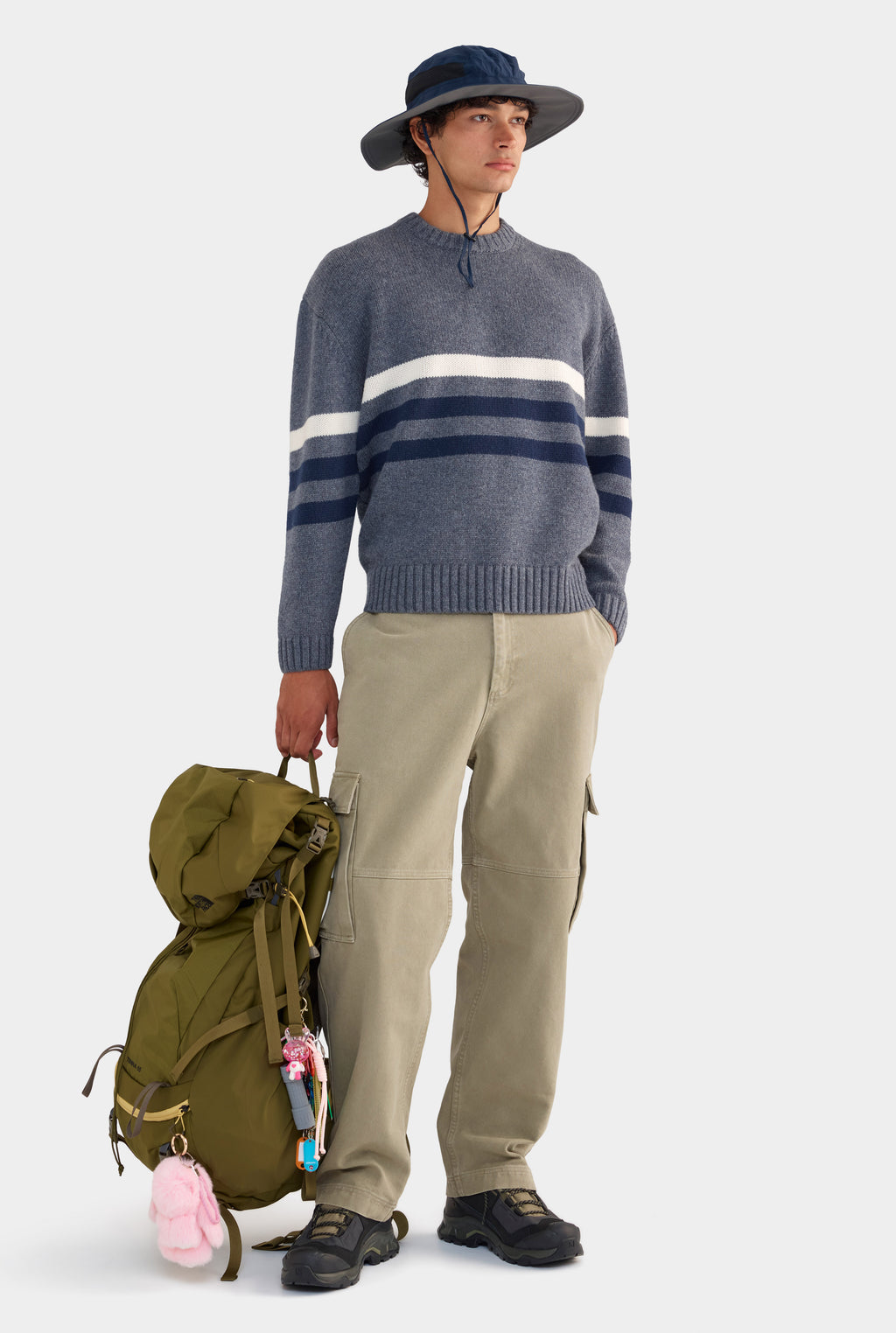 Varsity Stripe Wool Sweater - Dark Grey Marl/Cream/Navy Stripe