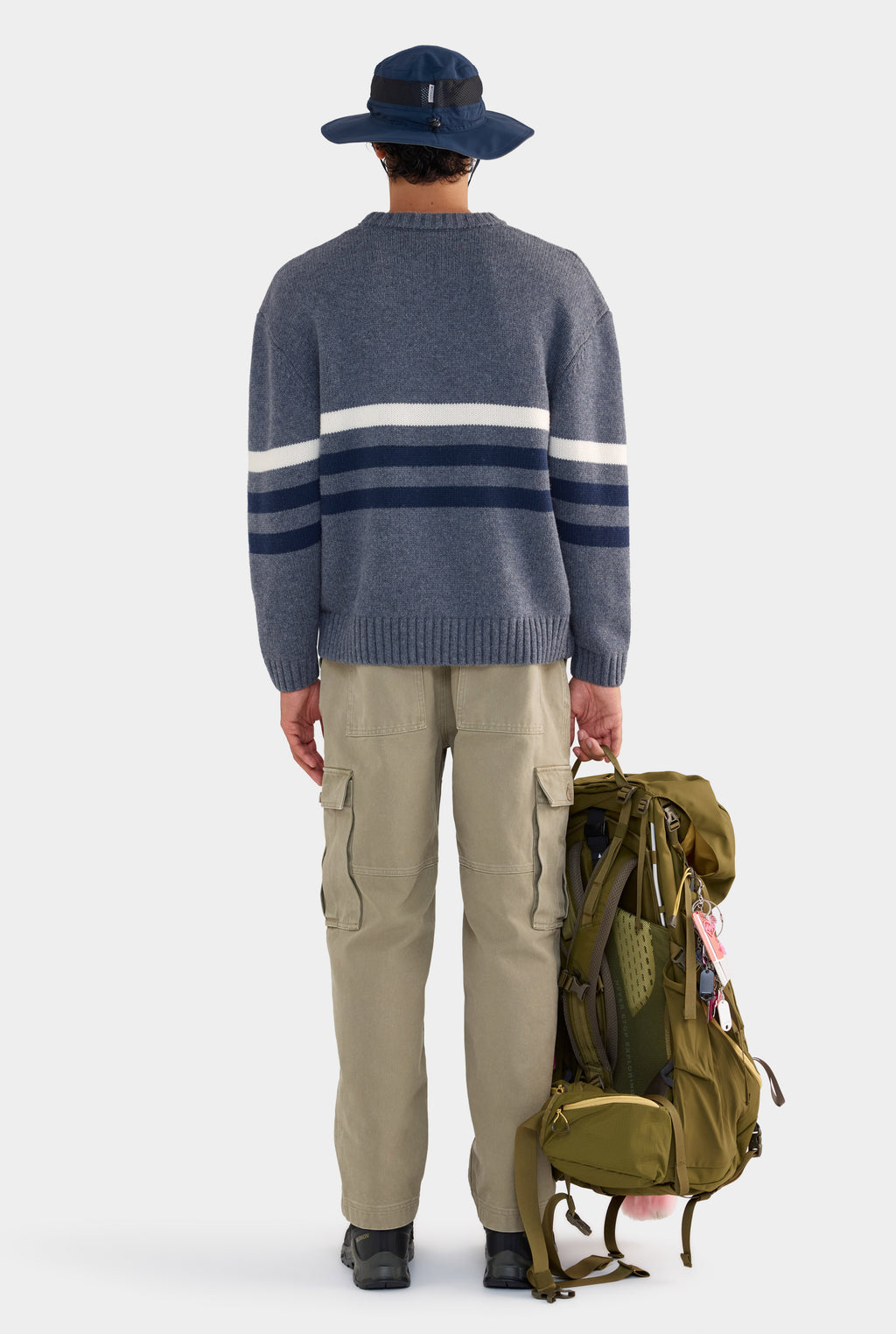 Varsity Stripe Wool Sweater - Dark Grey Marl/Cream/Navy Stripe