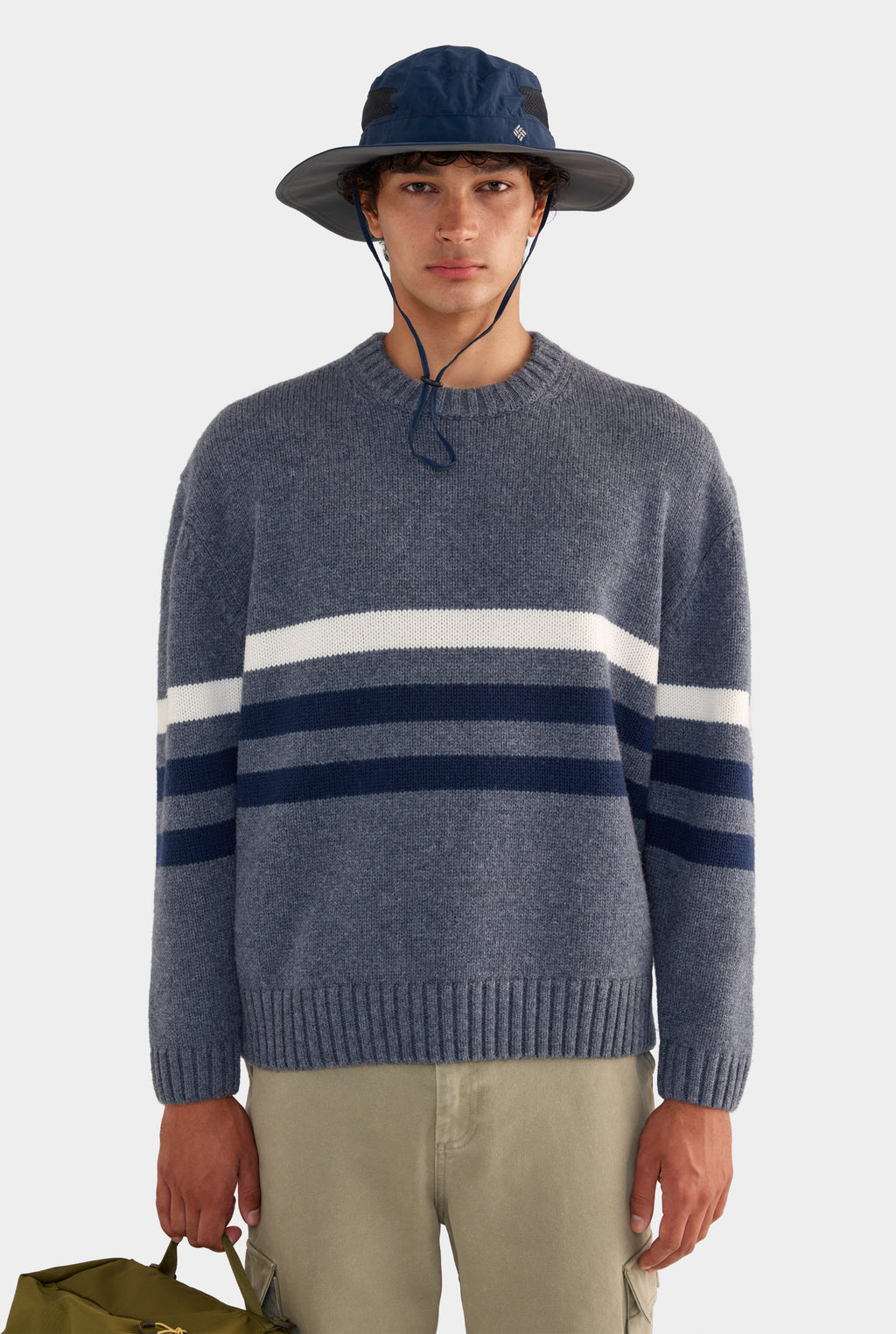 Varsity Stripe Wool Sweater - Dark Grey Marl/Cream/Navy Stripe