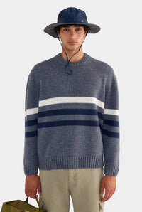 Varsity Stripe Wool Sweater - Dark Grey Marl/Cream/Navy Stripe