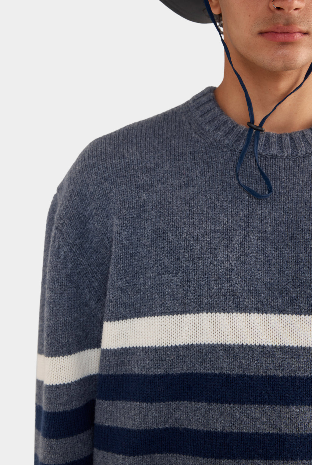 Varsity Stripe Wool Sweater - Dark Grey Marl/Cream/Navy Stripe