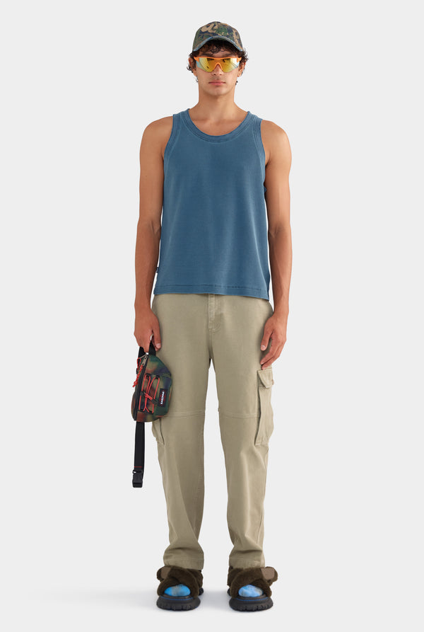 Waffle Cotton Tank - Navy Blue