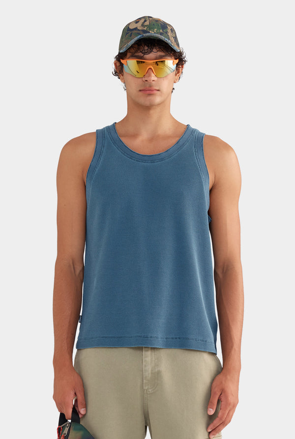 Waffle Cotton Tank - Navy Blue