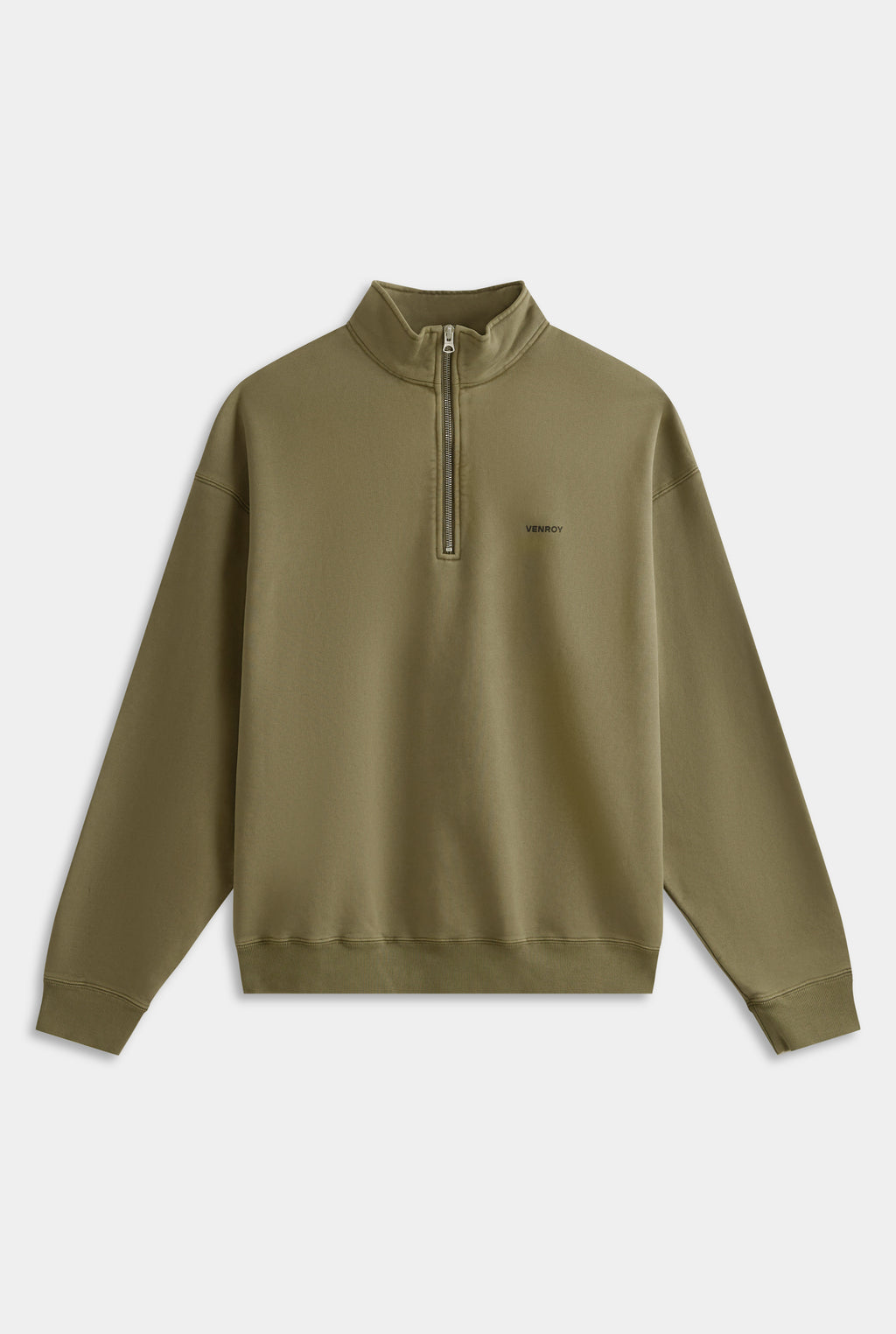 Zip Neck Fleece Track Sweater - Khaki