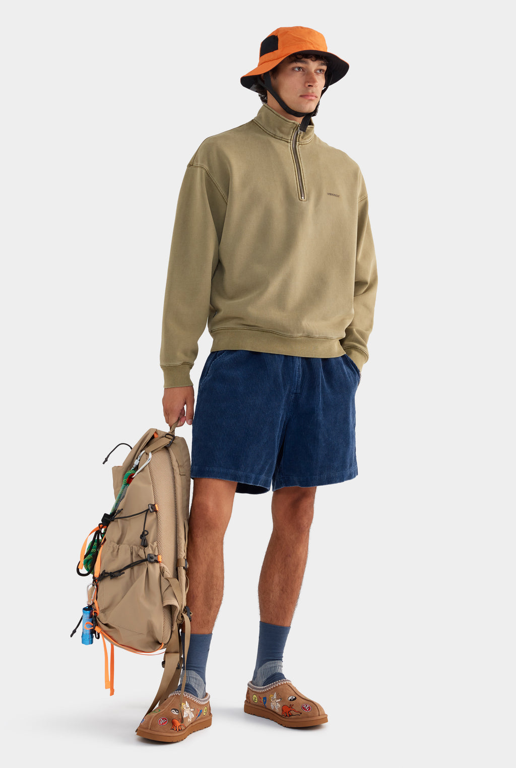 Zip Neck Fleece Track Sweater - Khaki