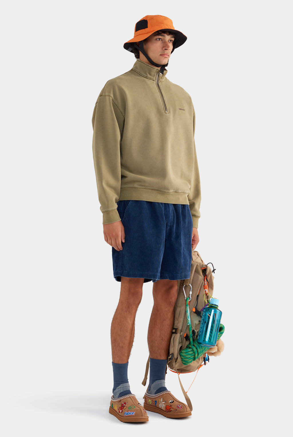 Zip Neck Fleece Track Sweater - Khaki