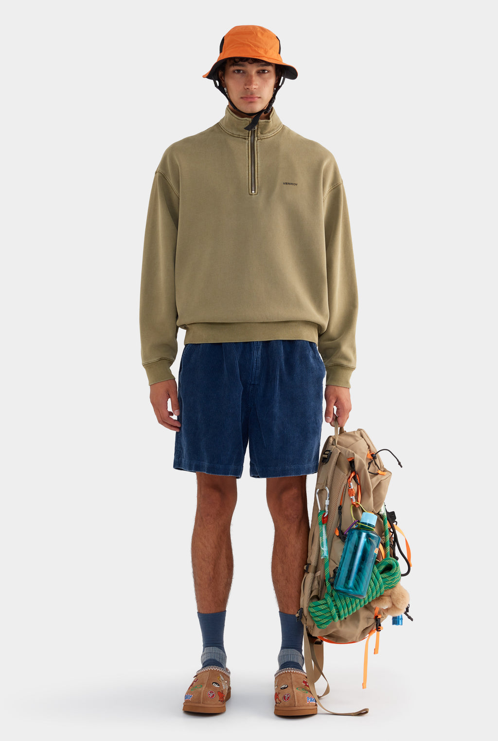 Zip Neck Fleece Track Sweater - Khaki