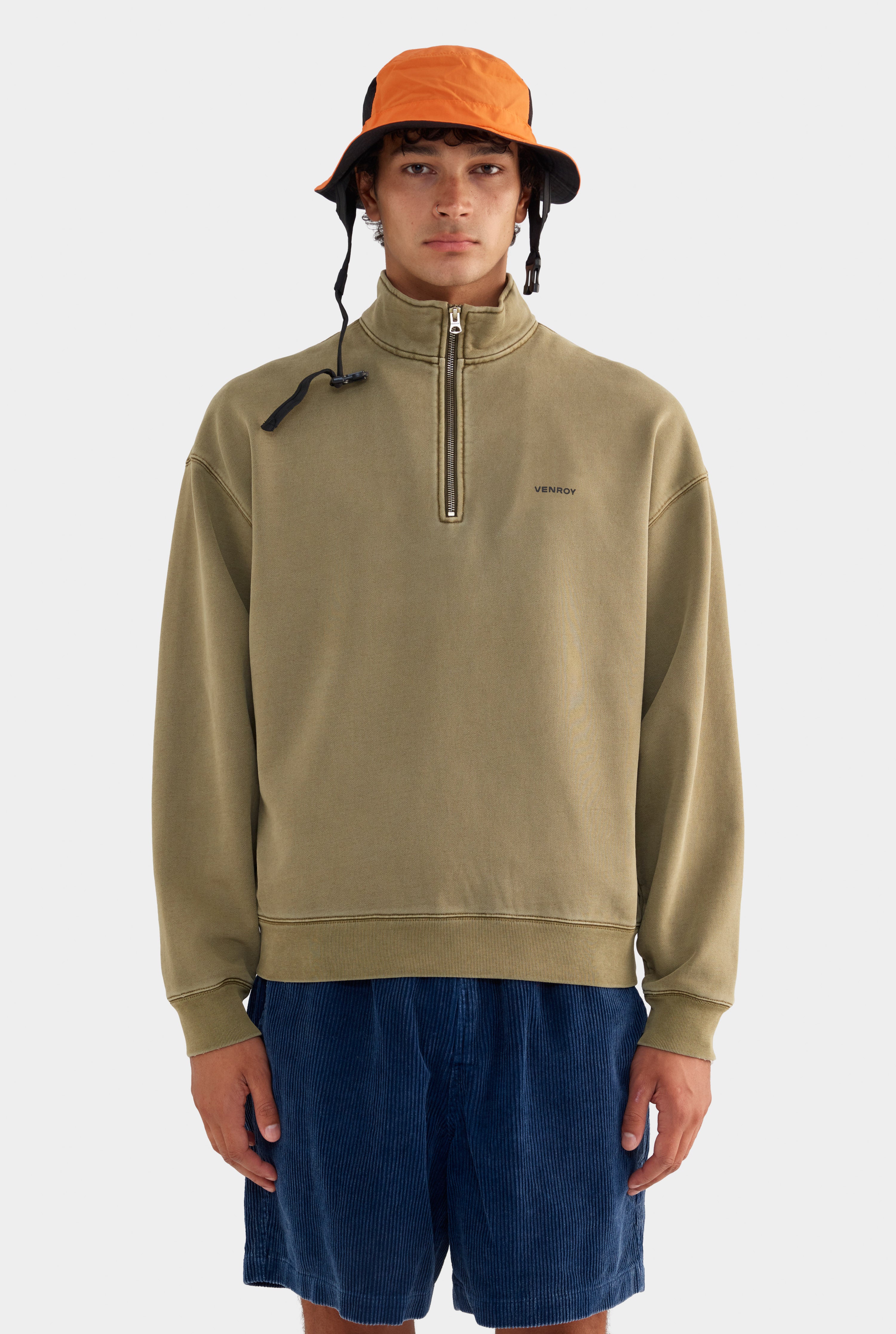 Zip Neck Fleece Track Sweater - Khaki