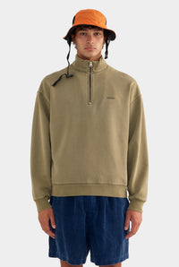 Zip Neck Fleece Track Sweater - Khaki
