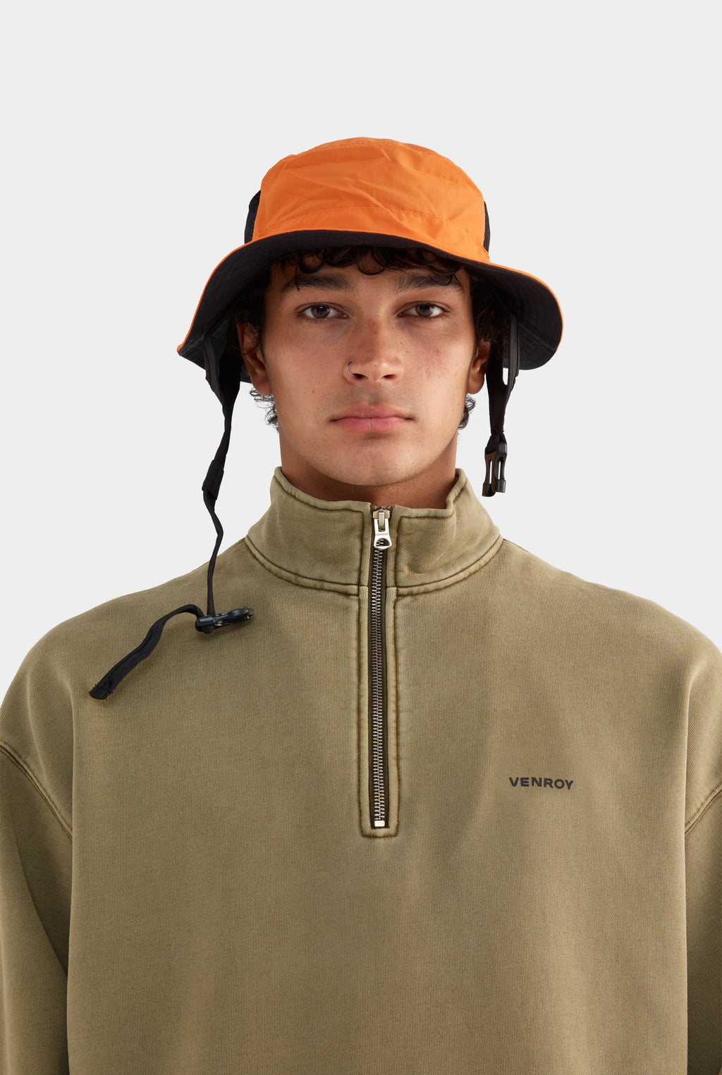 Zip Neck Fleece Track Sweater - Khaki