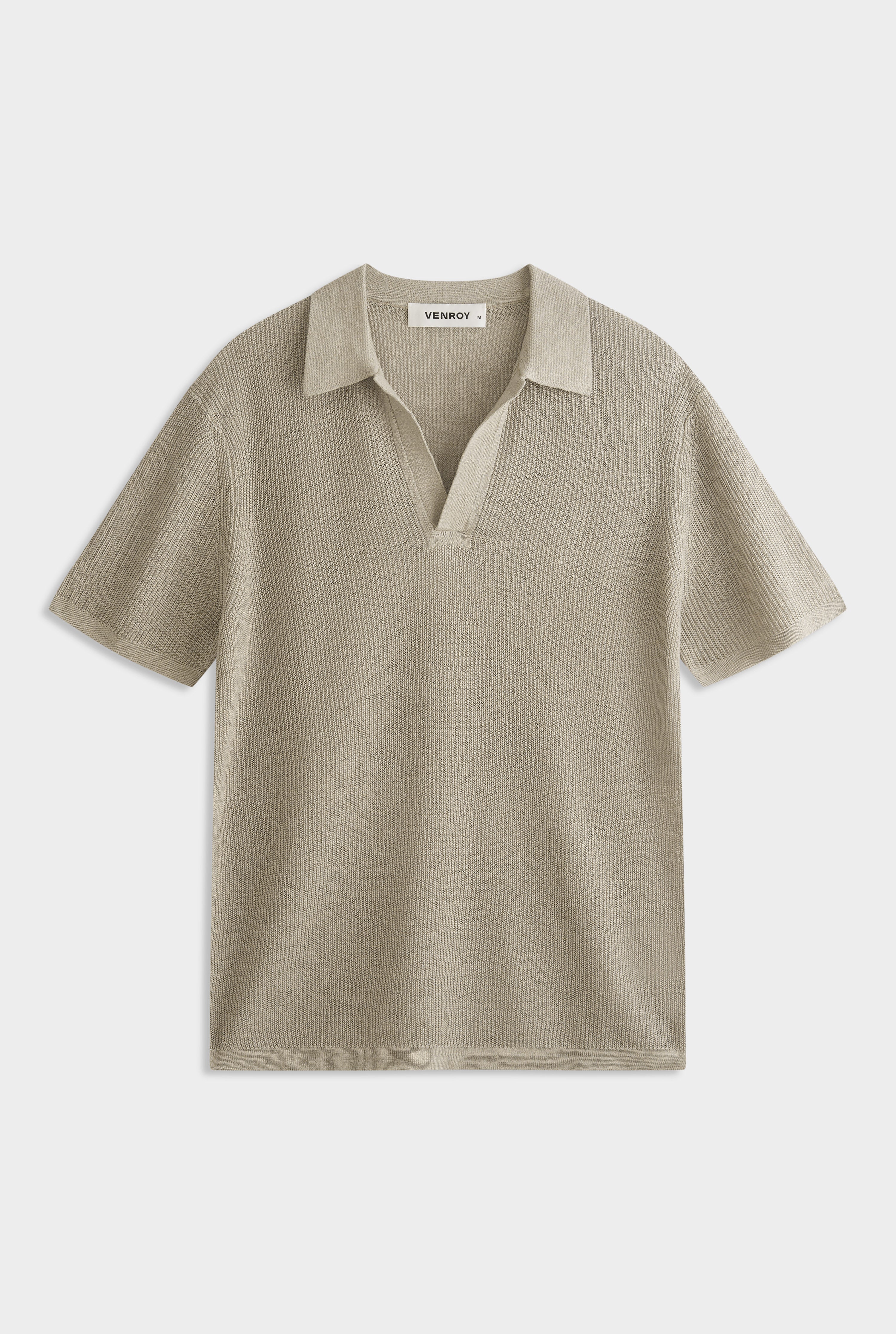 Mens Rib Knit Open Neck Polo in Taupe 2.0 | Venroy – VENROY