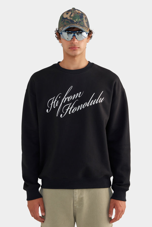 Relaxed Fleece Track Crewneck - Black