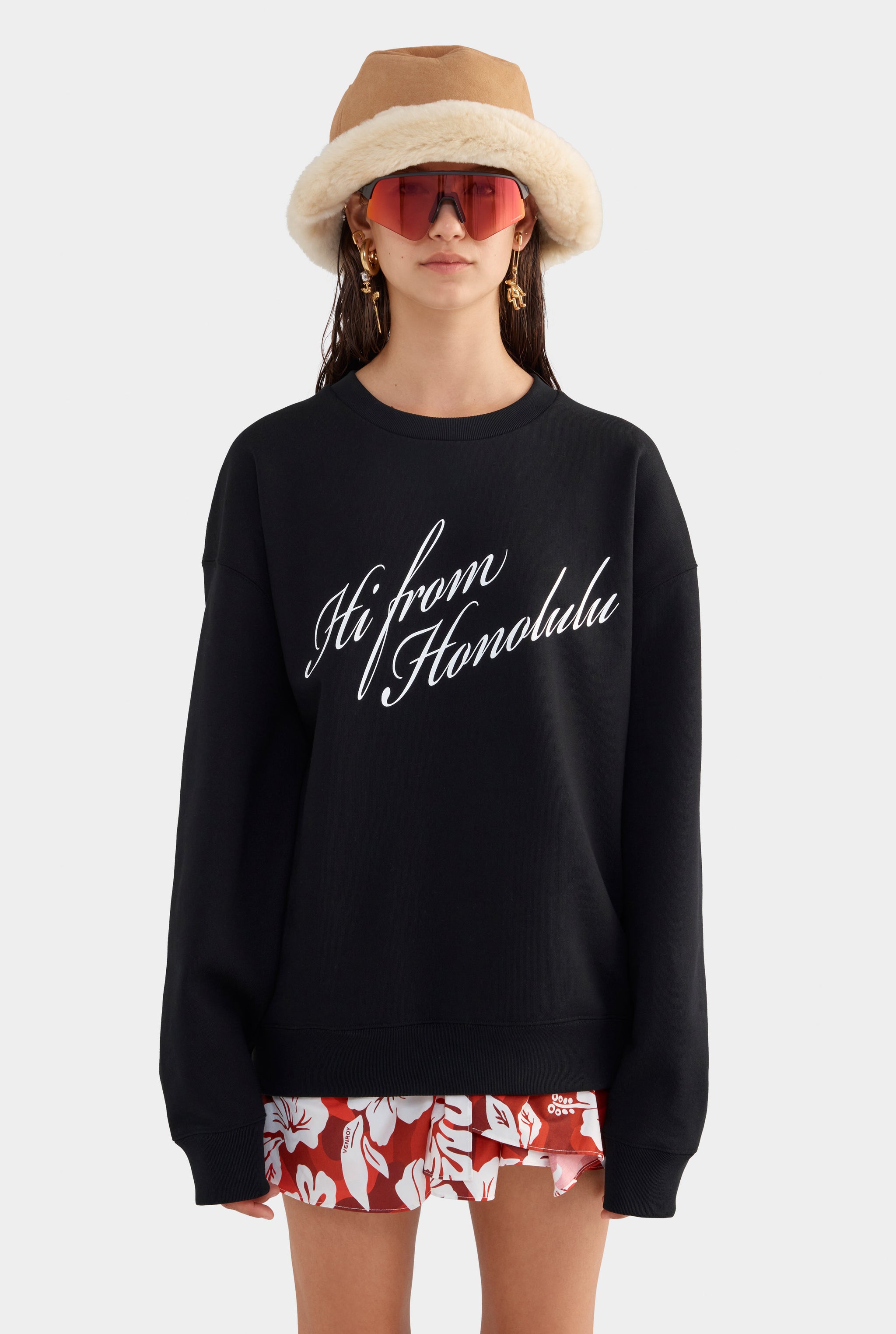Relaxed Fleece Track Crewneck - Black