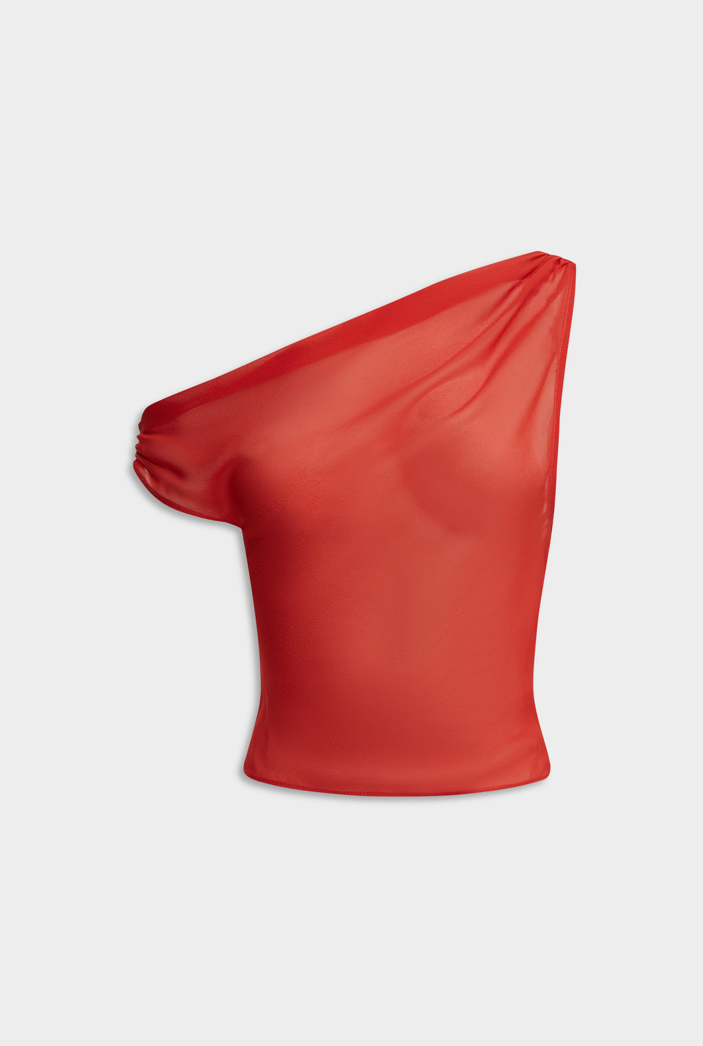 Asymmetric Draped Sheer Silk Top - Red