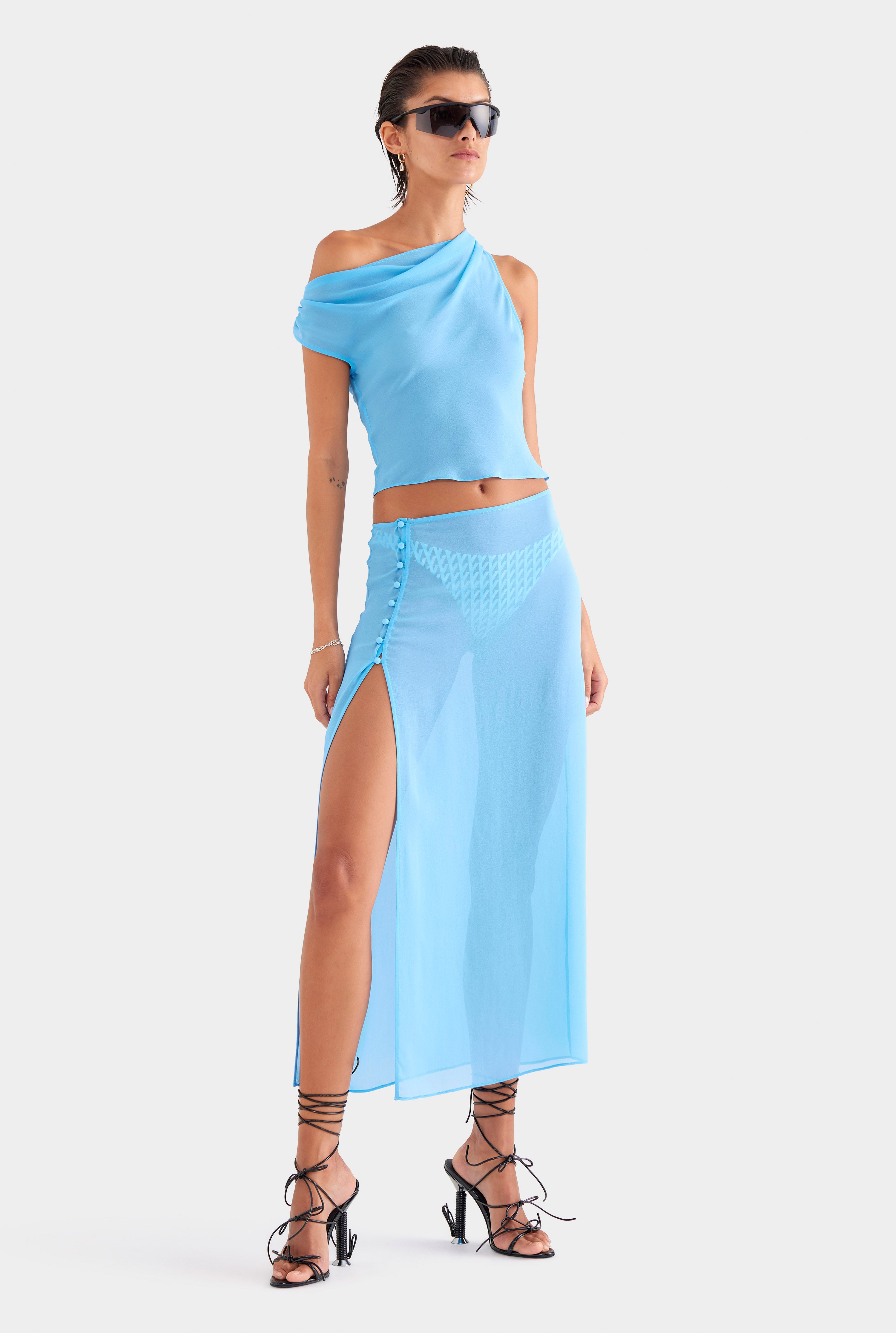 Sheer Silk Skirt - Azure Blue