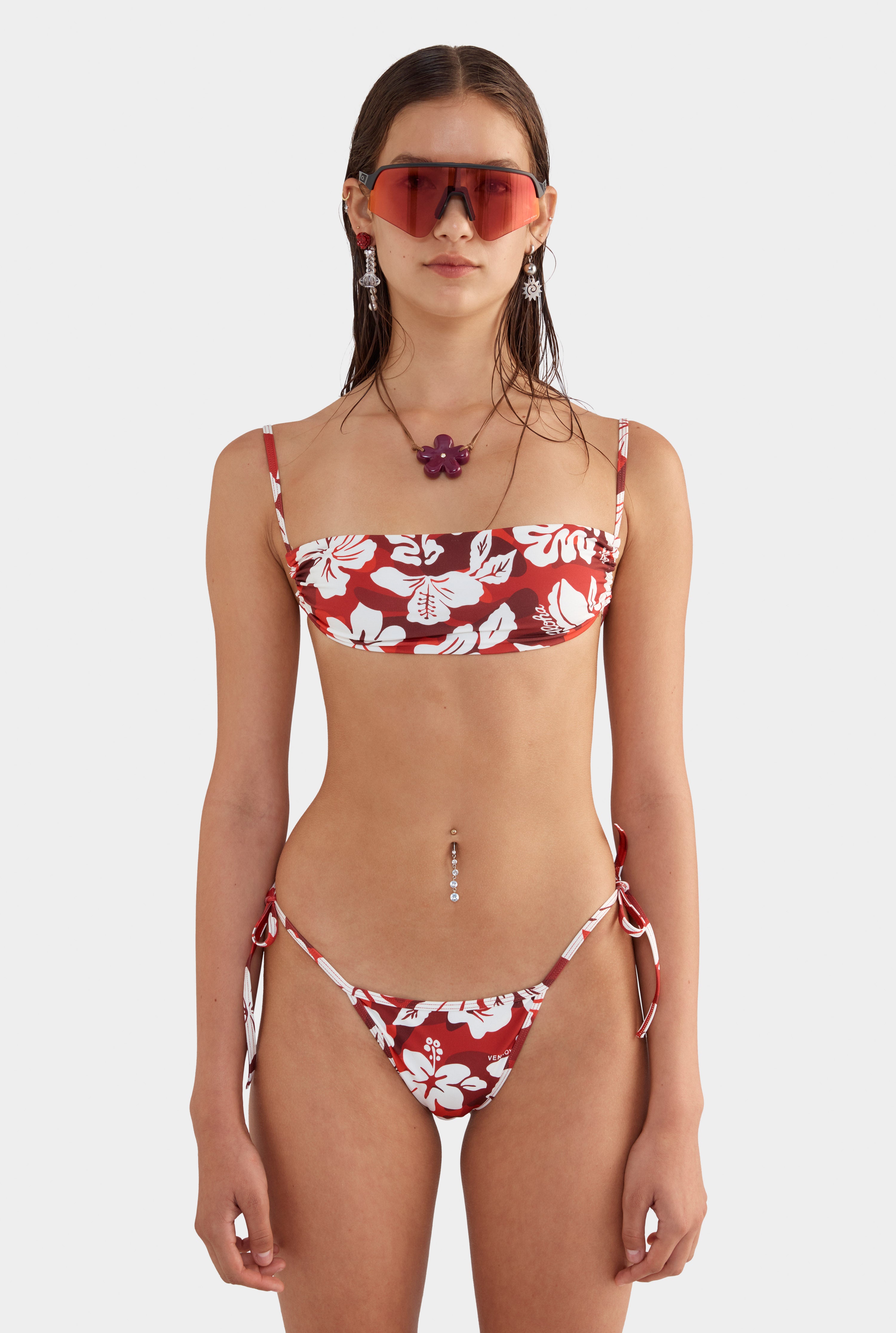 Bandeau Swim Top - Red Hibiscus Camo
