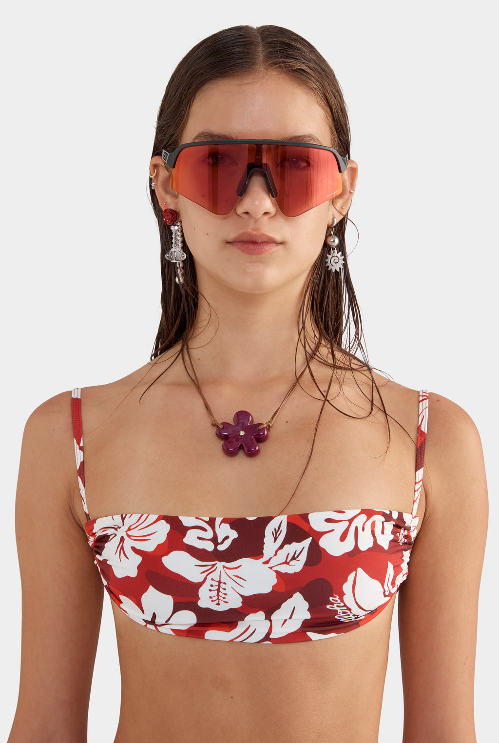 Bandeau Swim Top - Red Hibiscus Camo