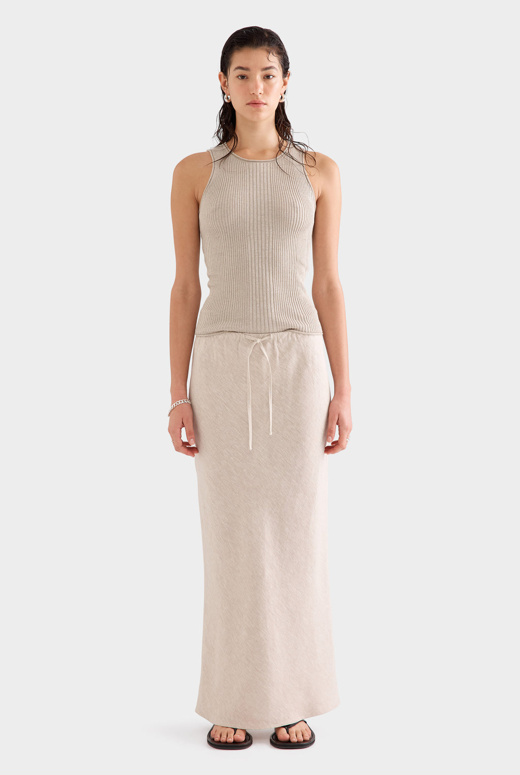 Drawstring Bias Skirt - Sand