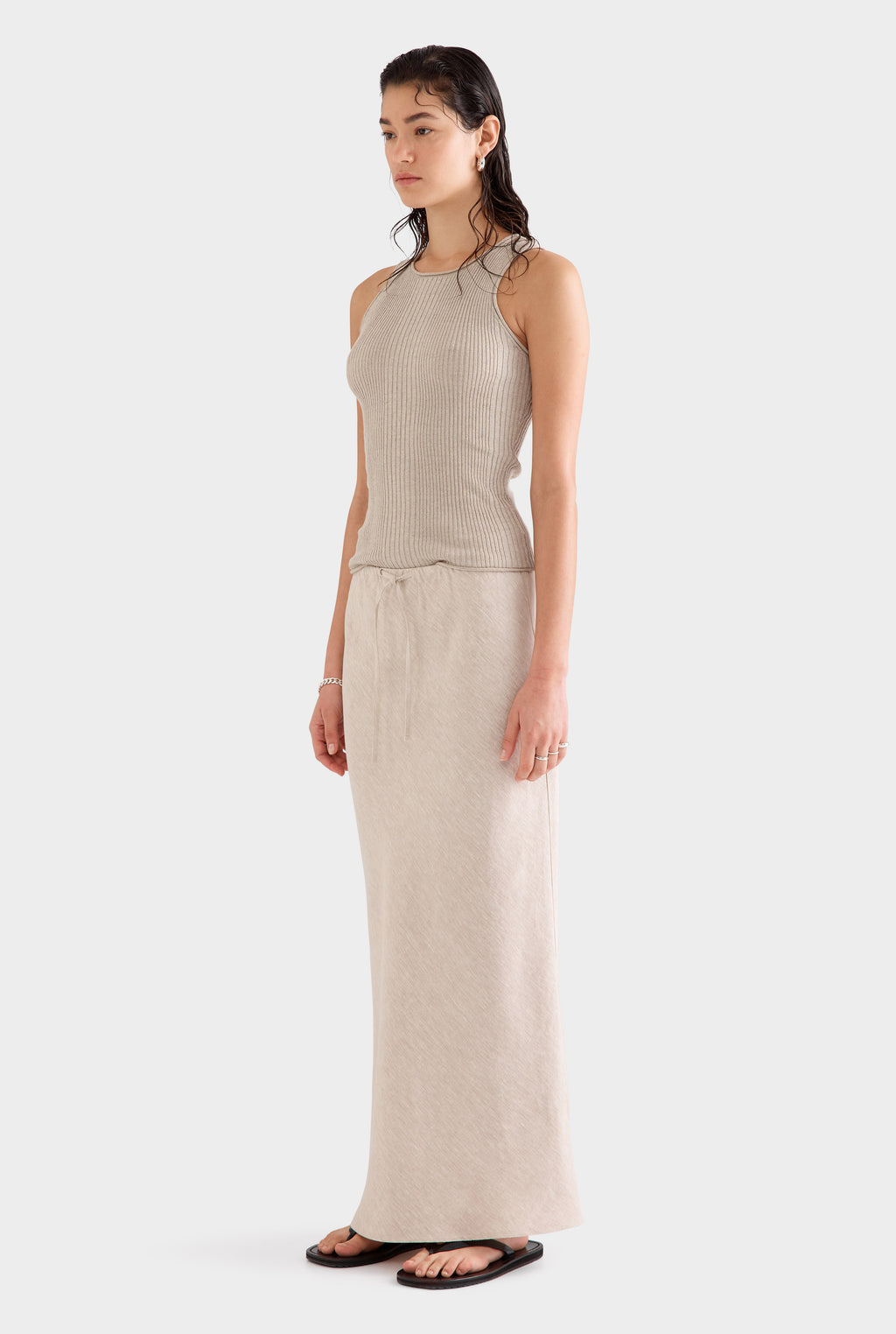 Drawstring Bias Skirt - Sand