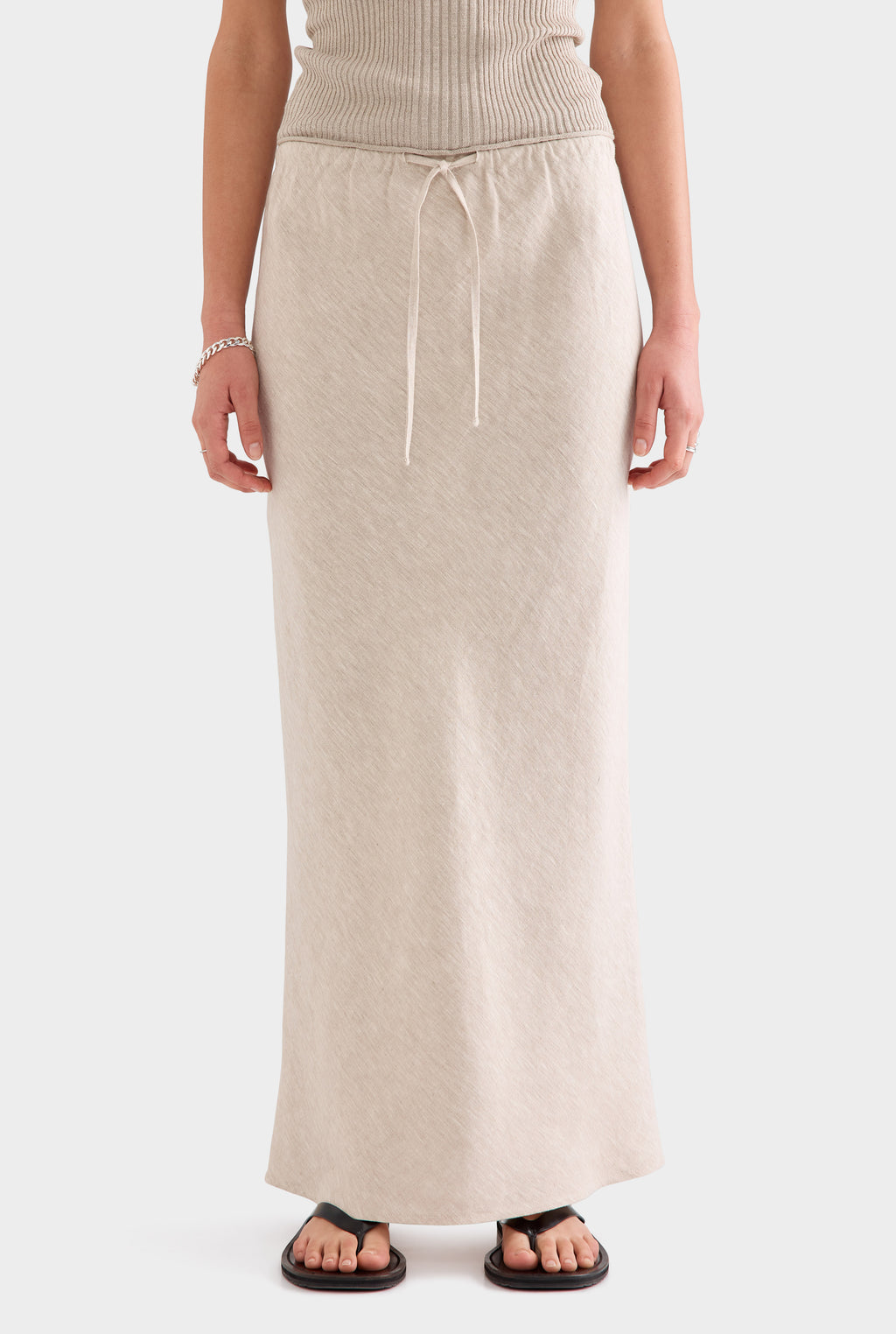 Drawstring Bias Skirt - Sand