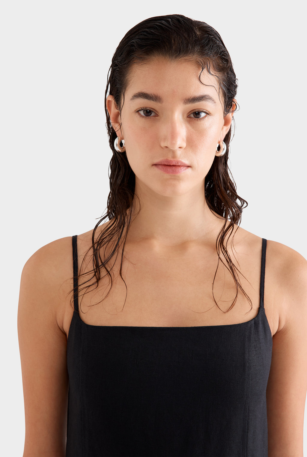 Linen Panelled Mini Dress - Black