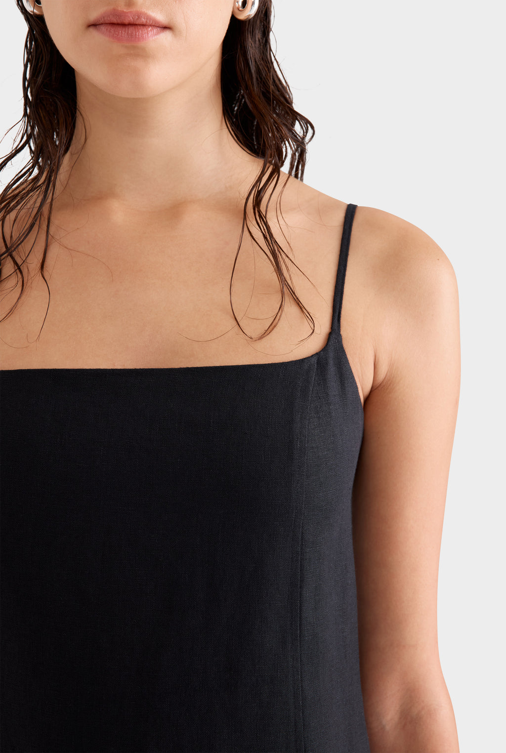 Linen Panelled Mini Dress - Black