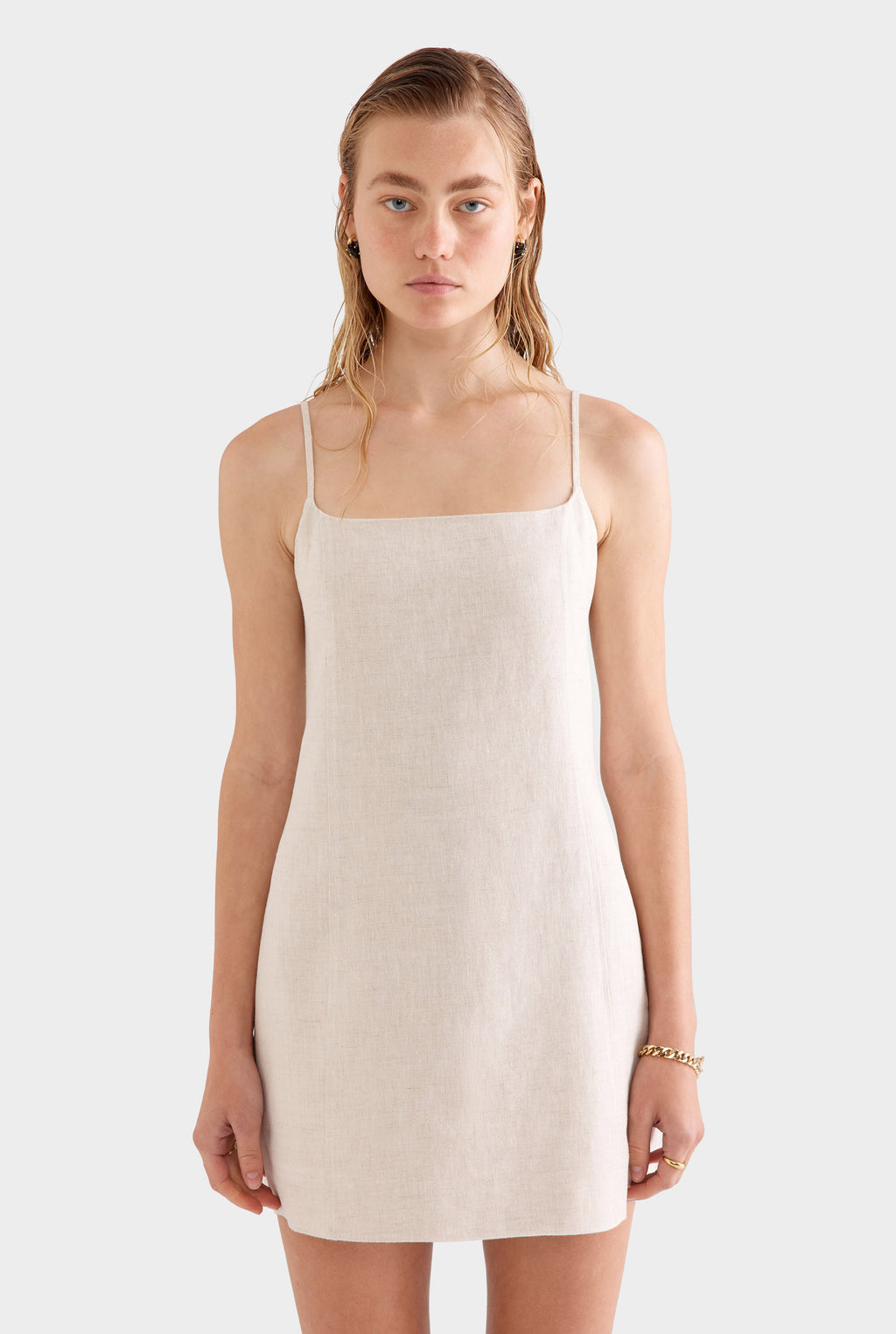 Linen Panelled Mini Dress - Sand