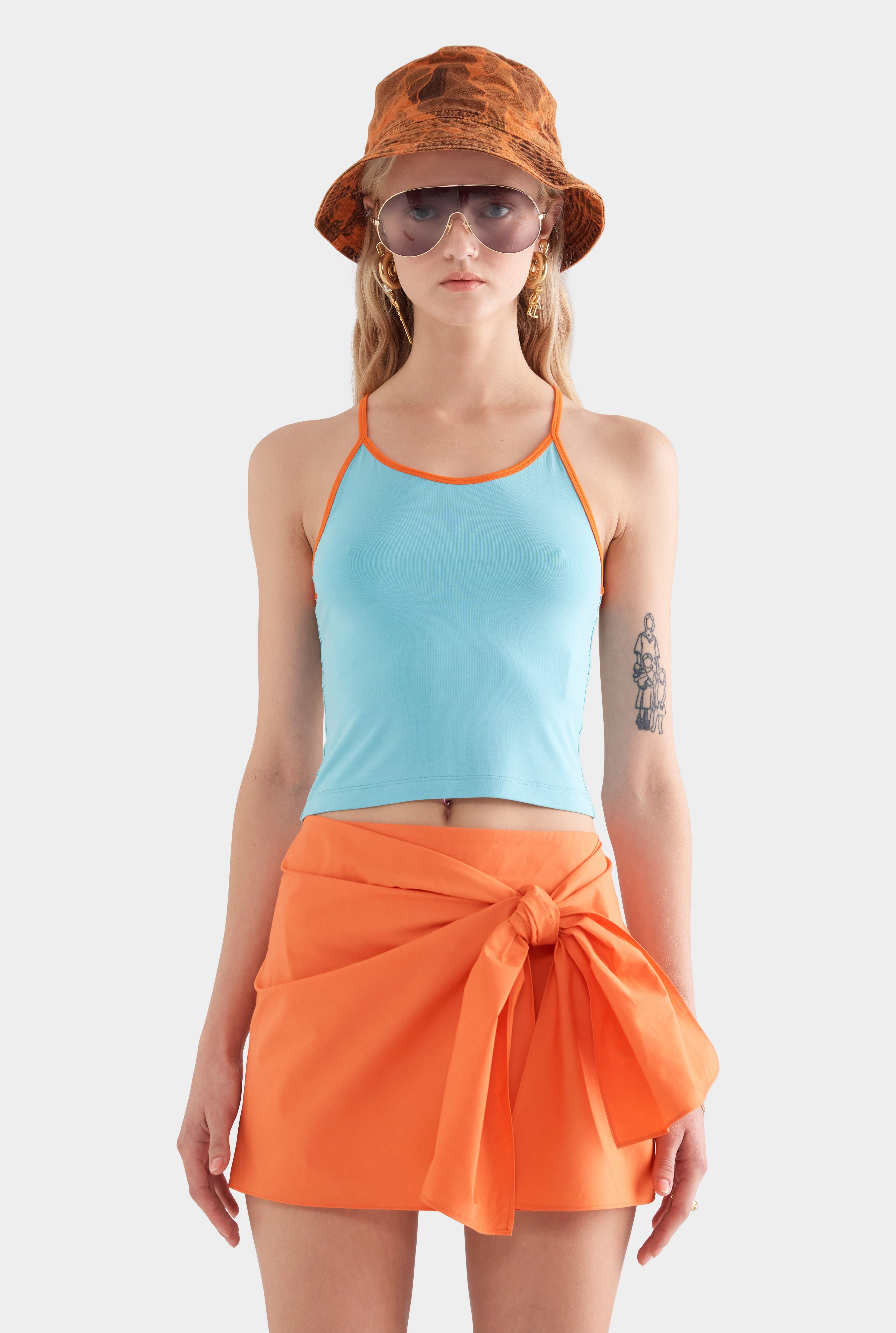 Contrast Jersey Tank - Aqua Blue/Bright Orange