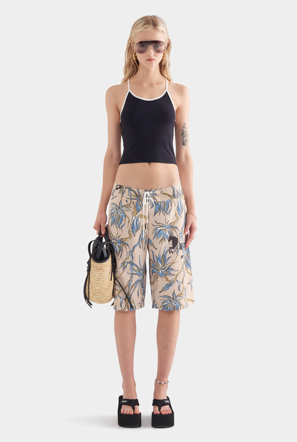 Printed Boardshort - Beige Floral Horse Print