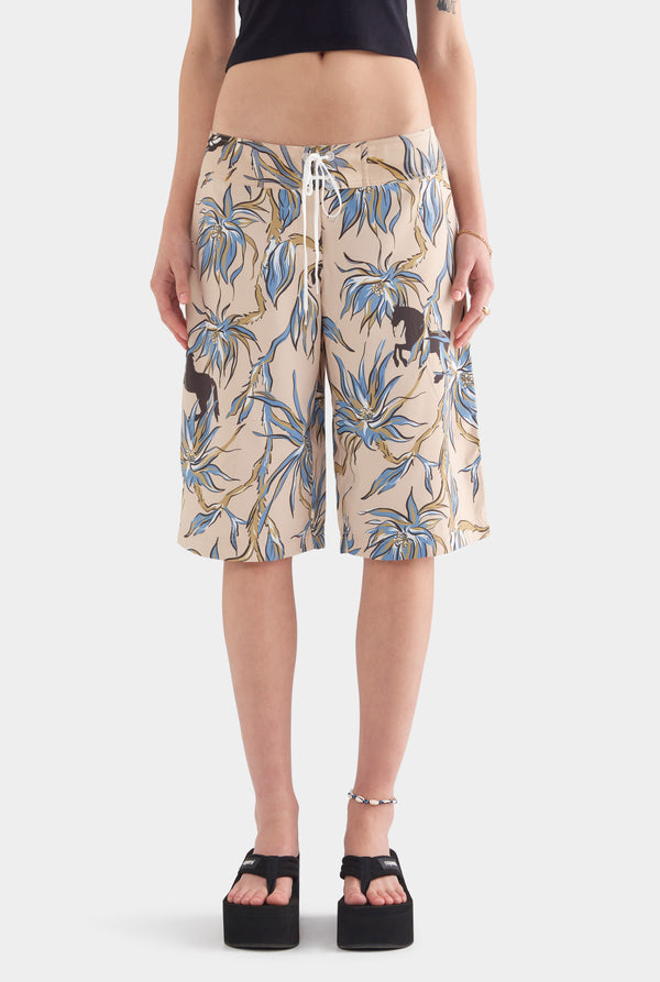Printed Boardshort - Beige Floral Horse Print