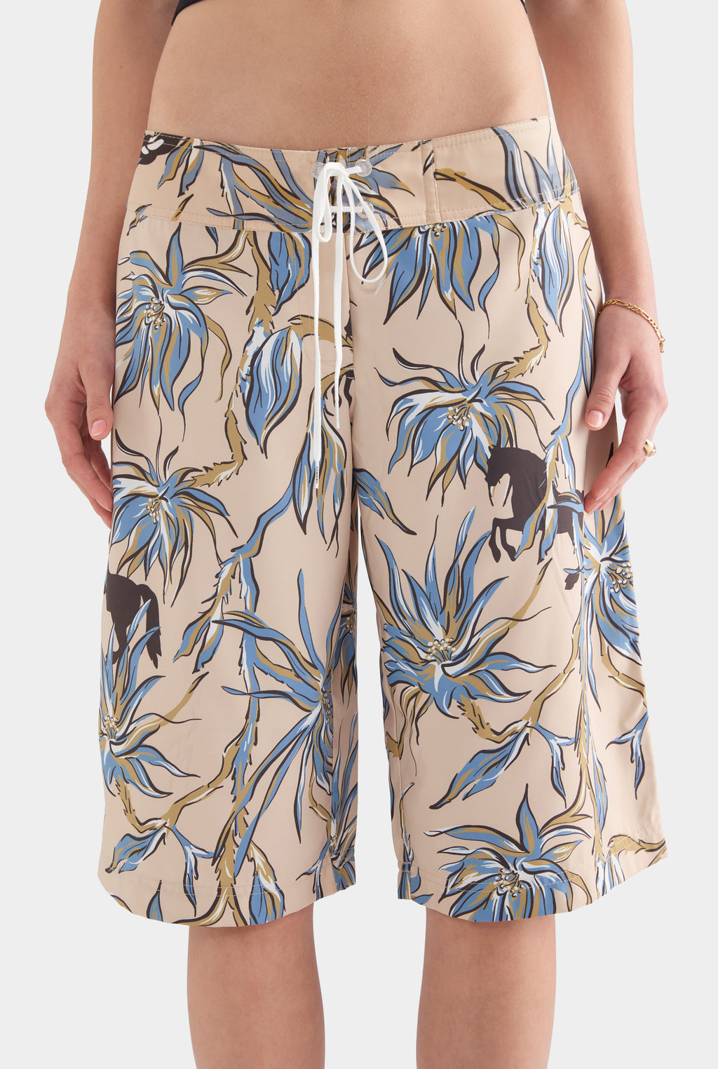 Printed Boardshort - Beige Floral Horse Print