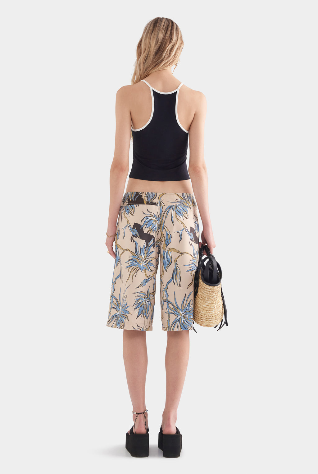 Printed Boardshort - Beige Floral Horse Print