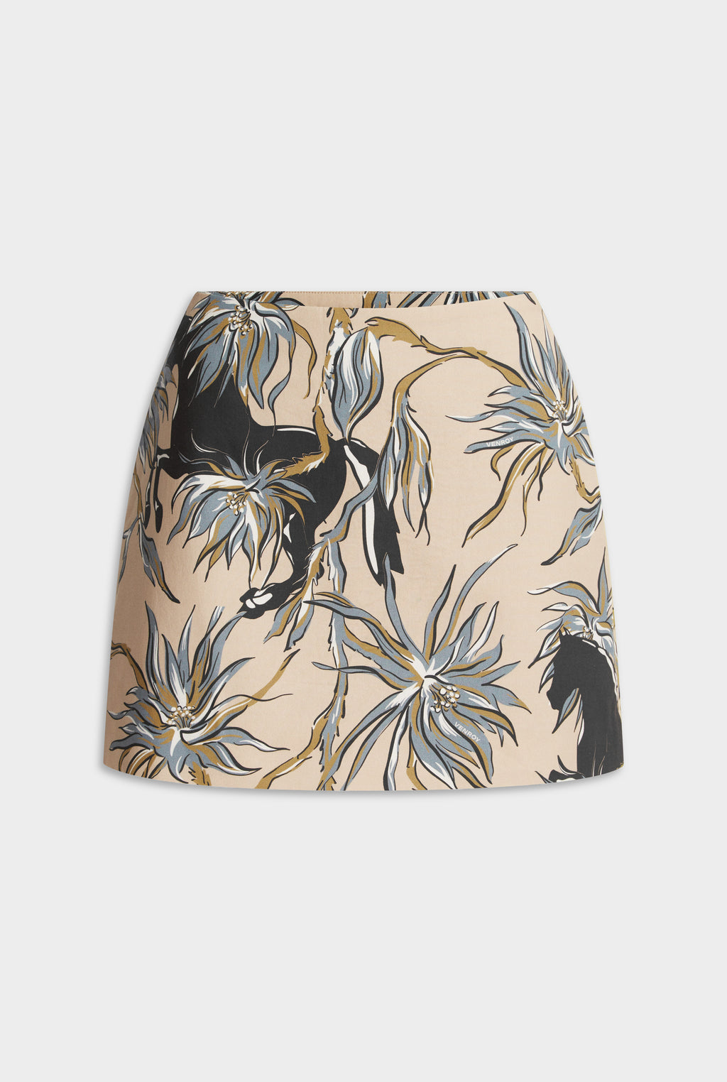 Cotton Mini Skirt - Beige Floral Horse Print