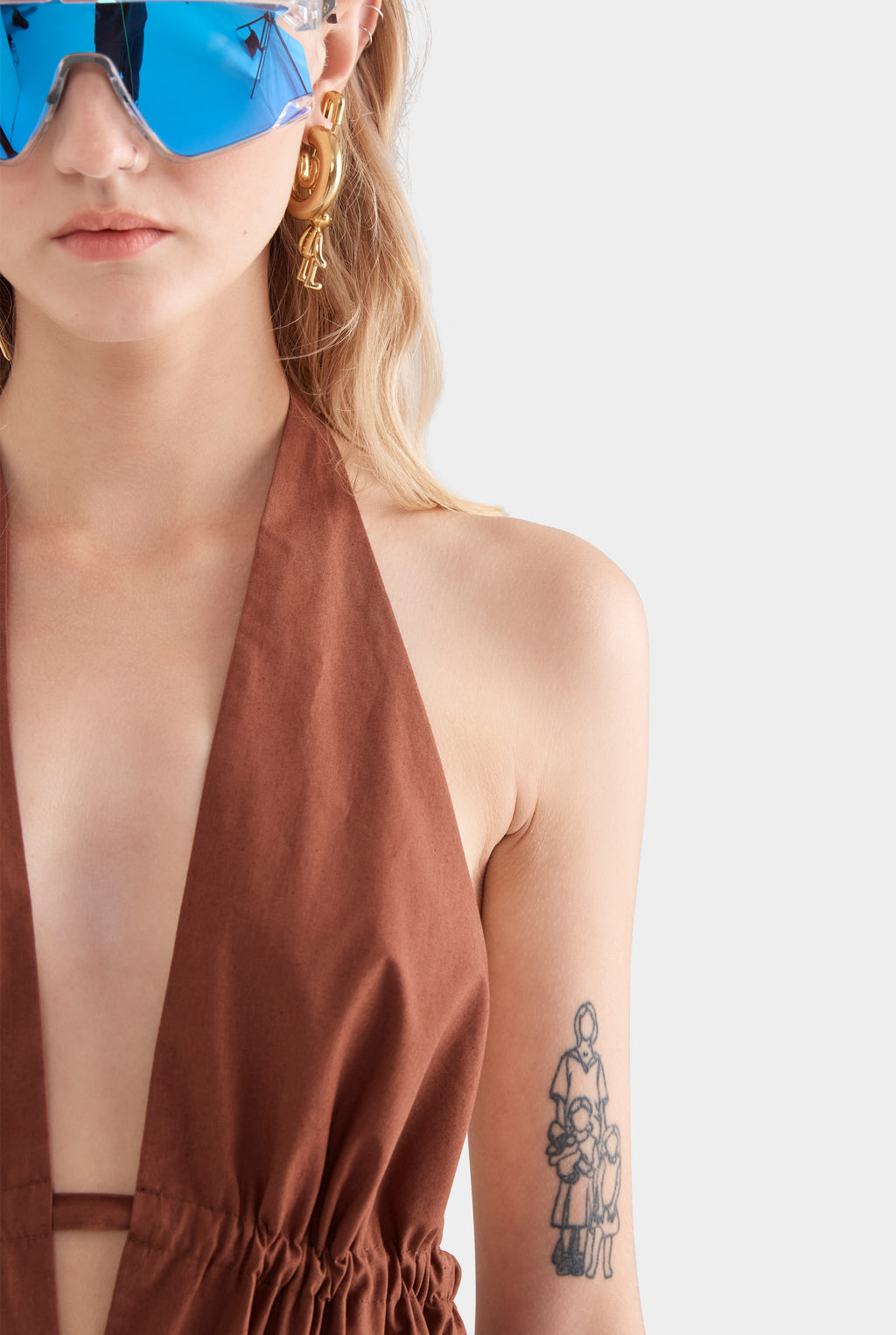 Cotton Poplin Halter Top - Chocolate