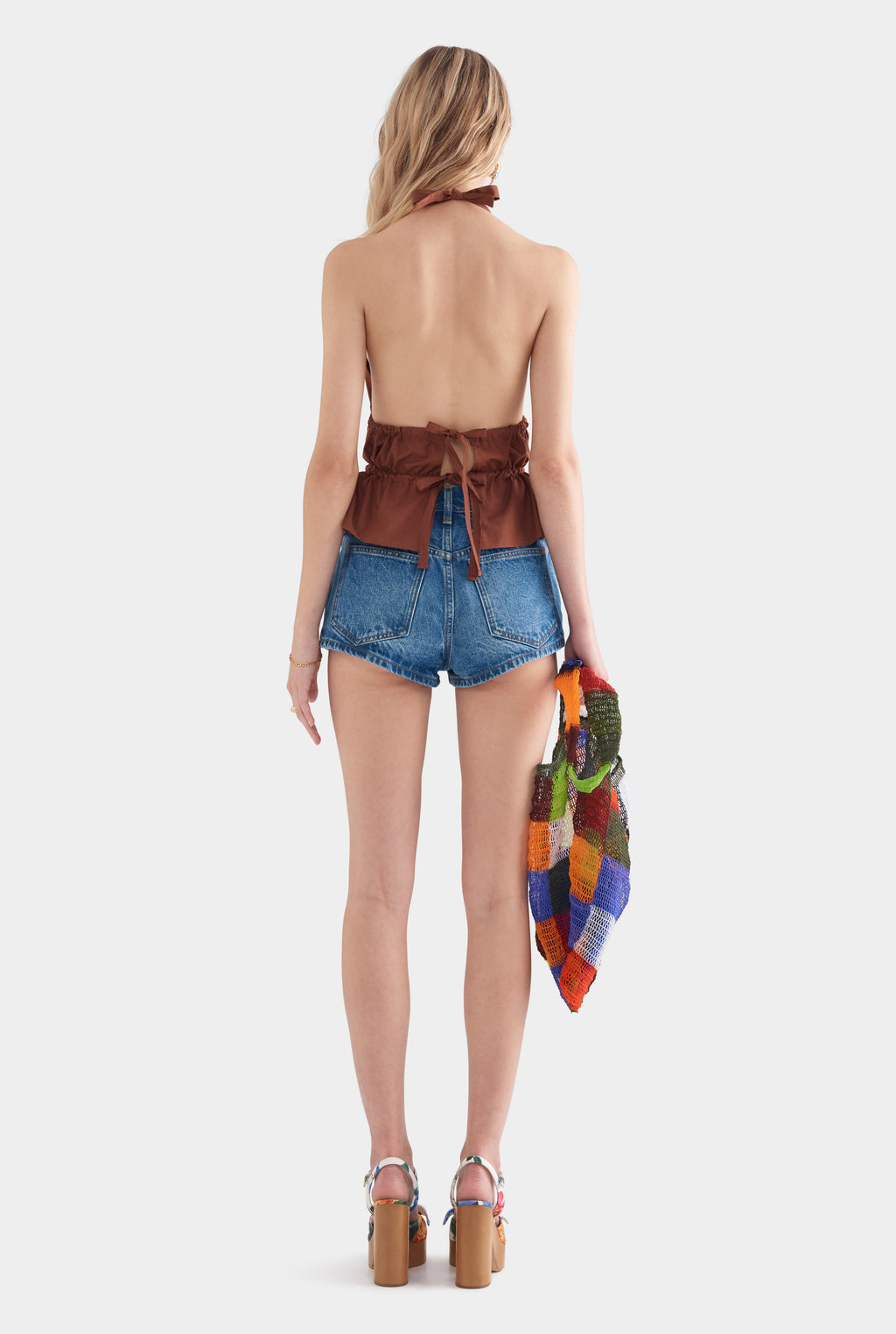 Cotton Poplin Halter Top - Chocolate