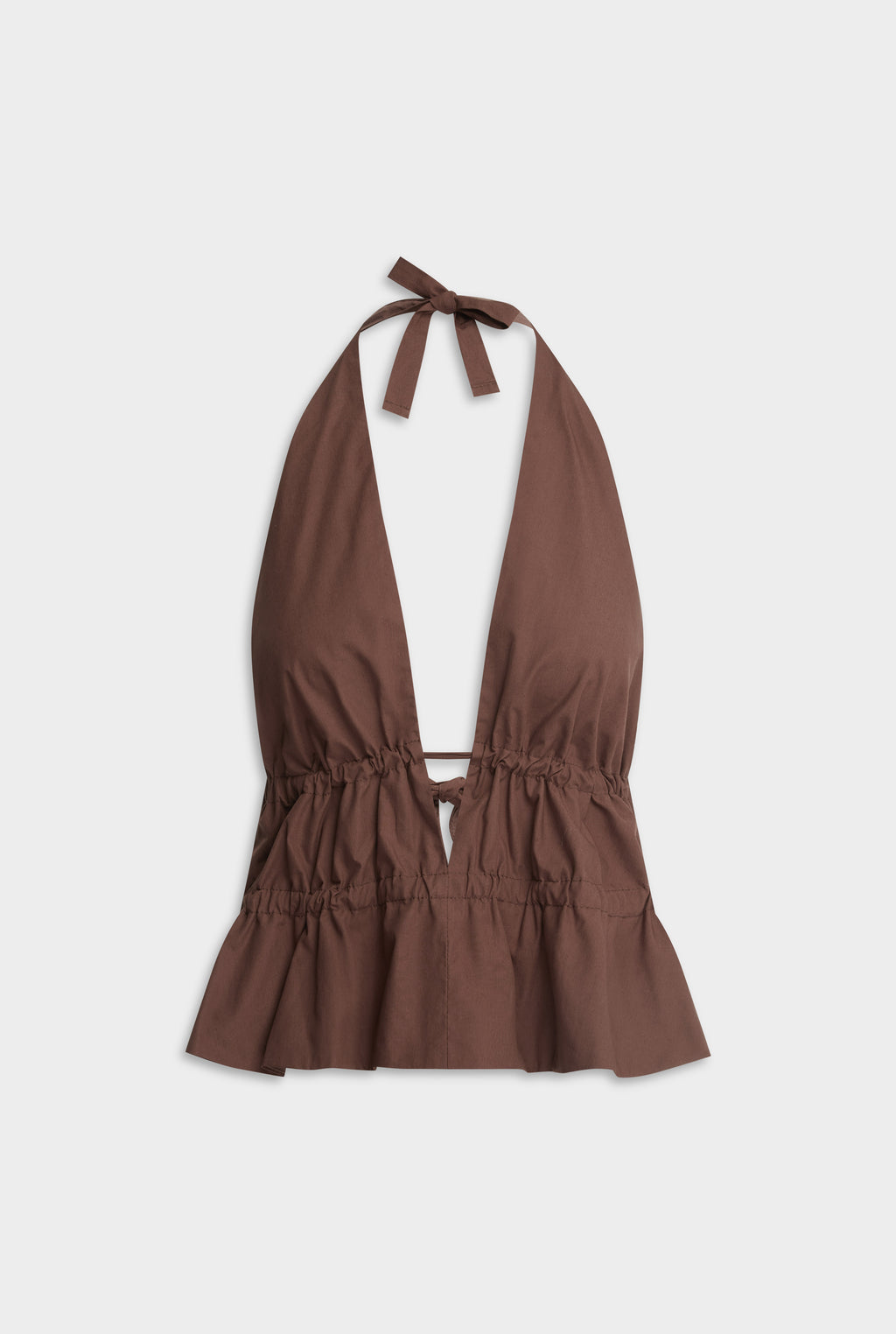 Cotton Poplin Halter Top - Chocolate