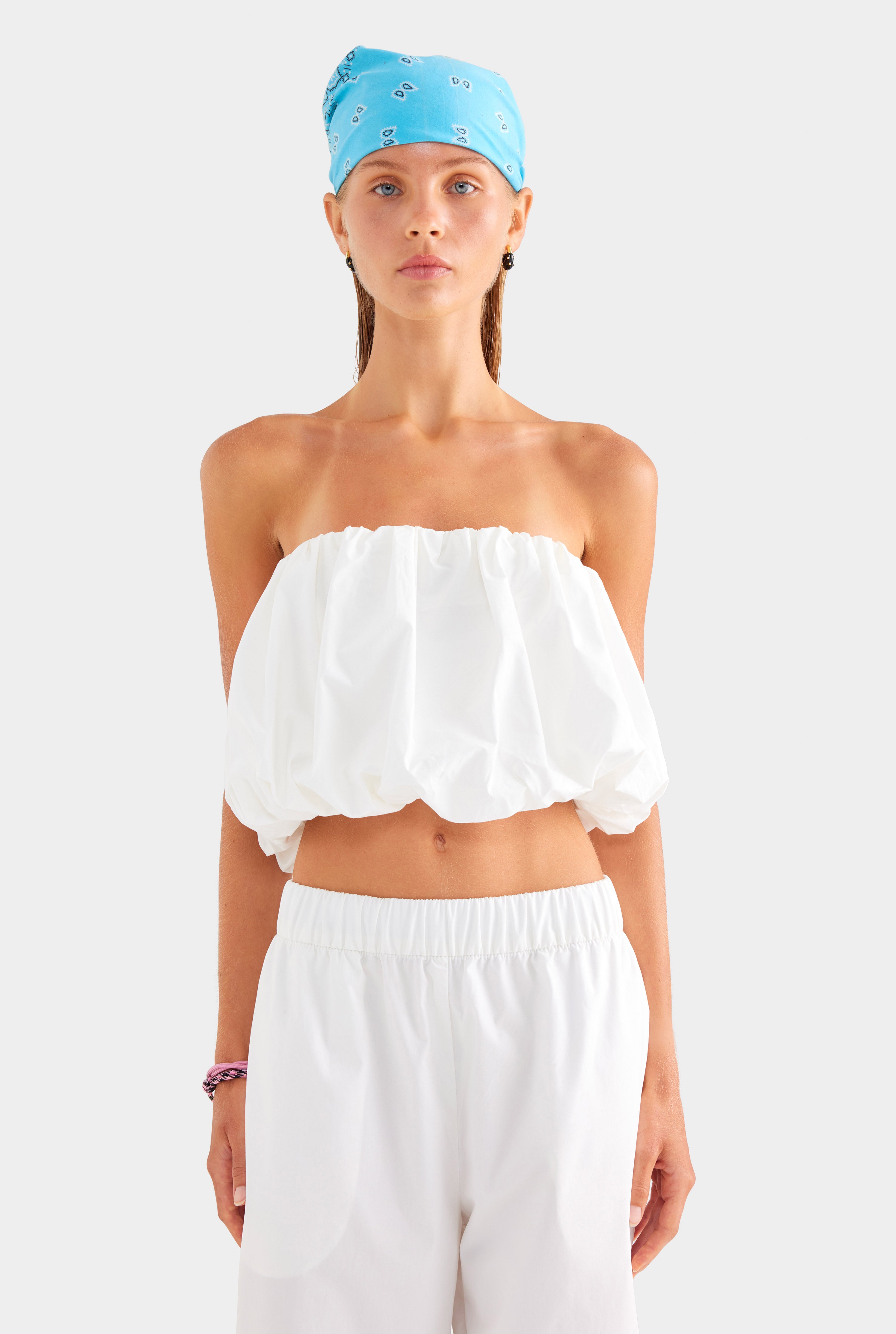 Cotton Strapless Bubble Top - White