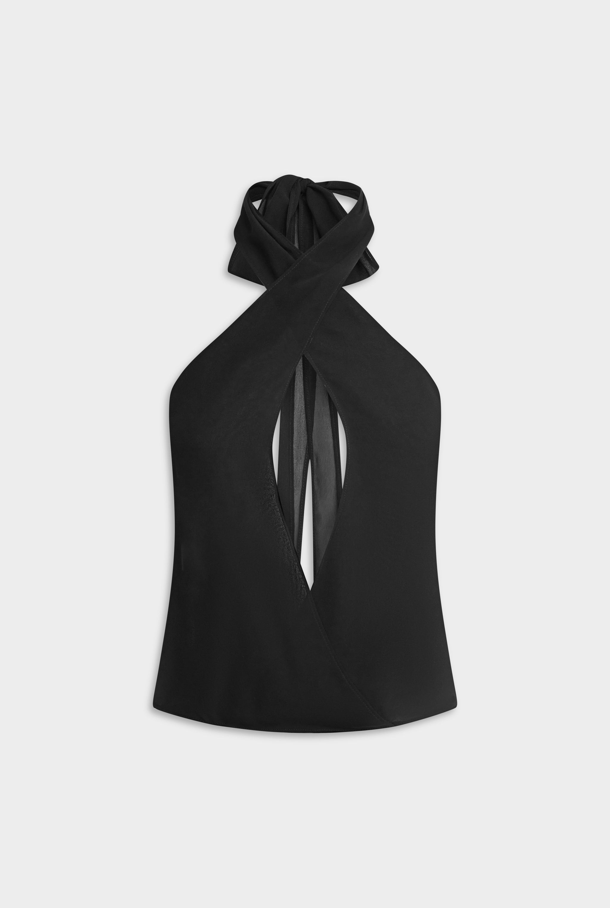 Cross Front Silk Scarf Top - Black