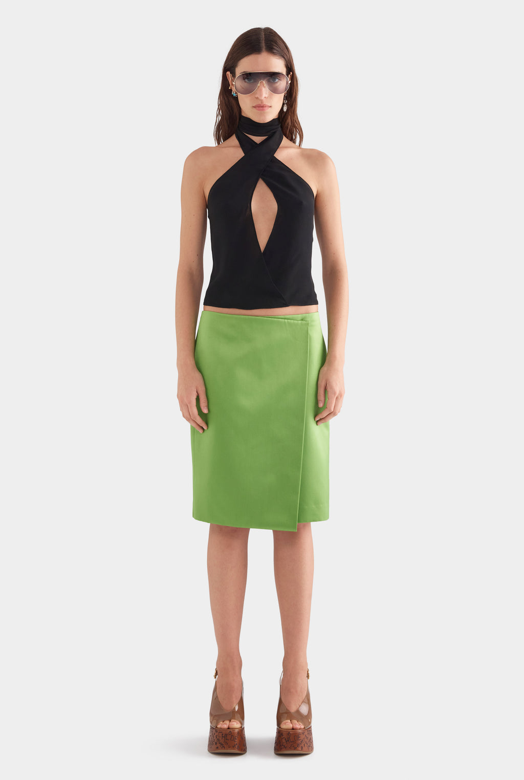 Wrap Silk Cotton Skirt - Leaf Green