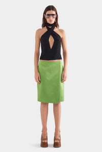 Wrap Silk Cotton Skirt - Leaf Green