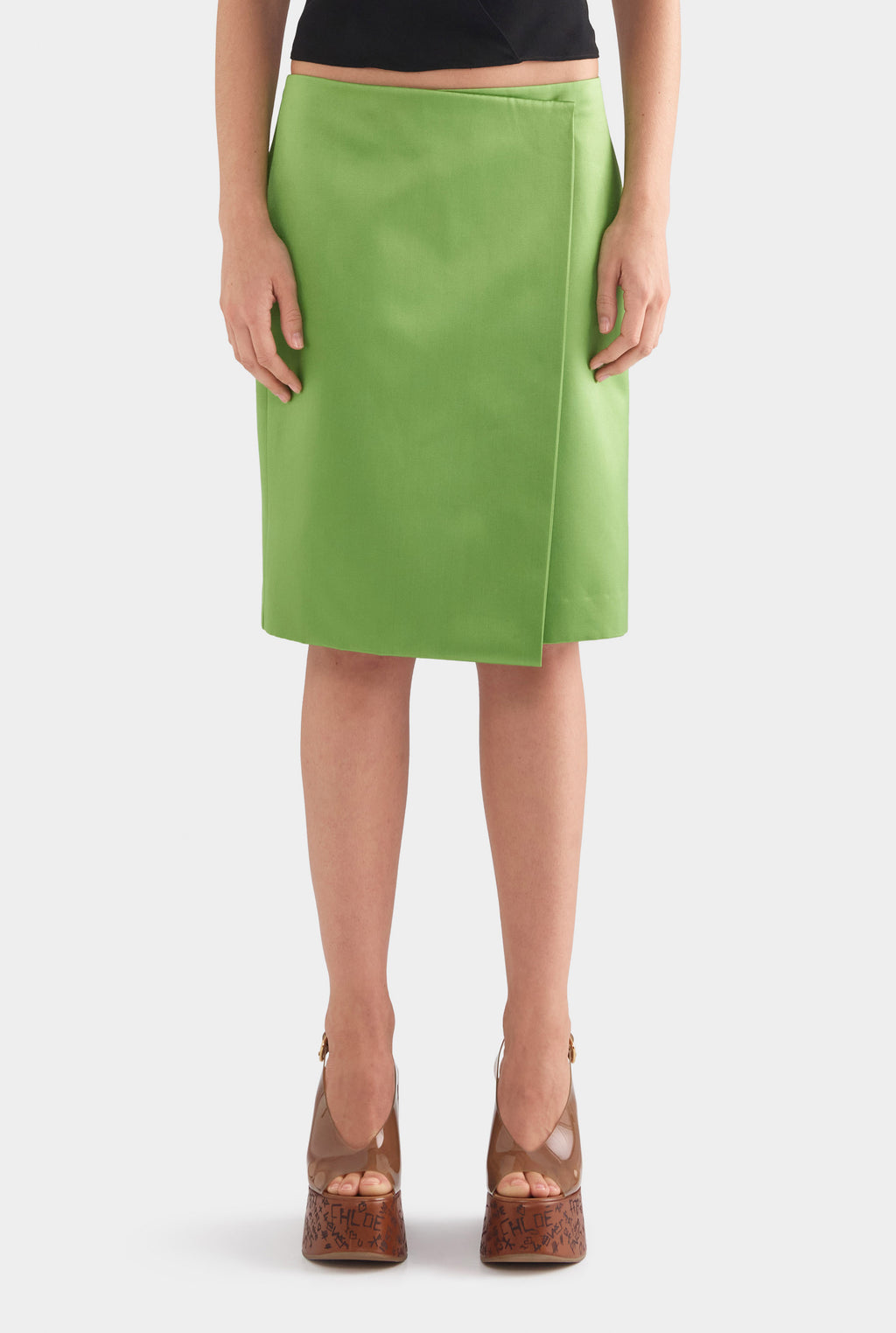 Wrap Silk Cotton Skirt - Leaf Green