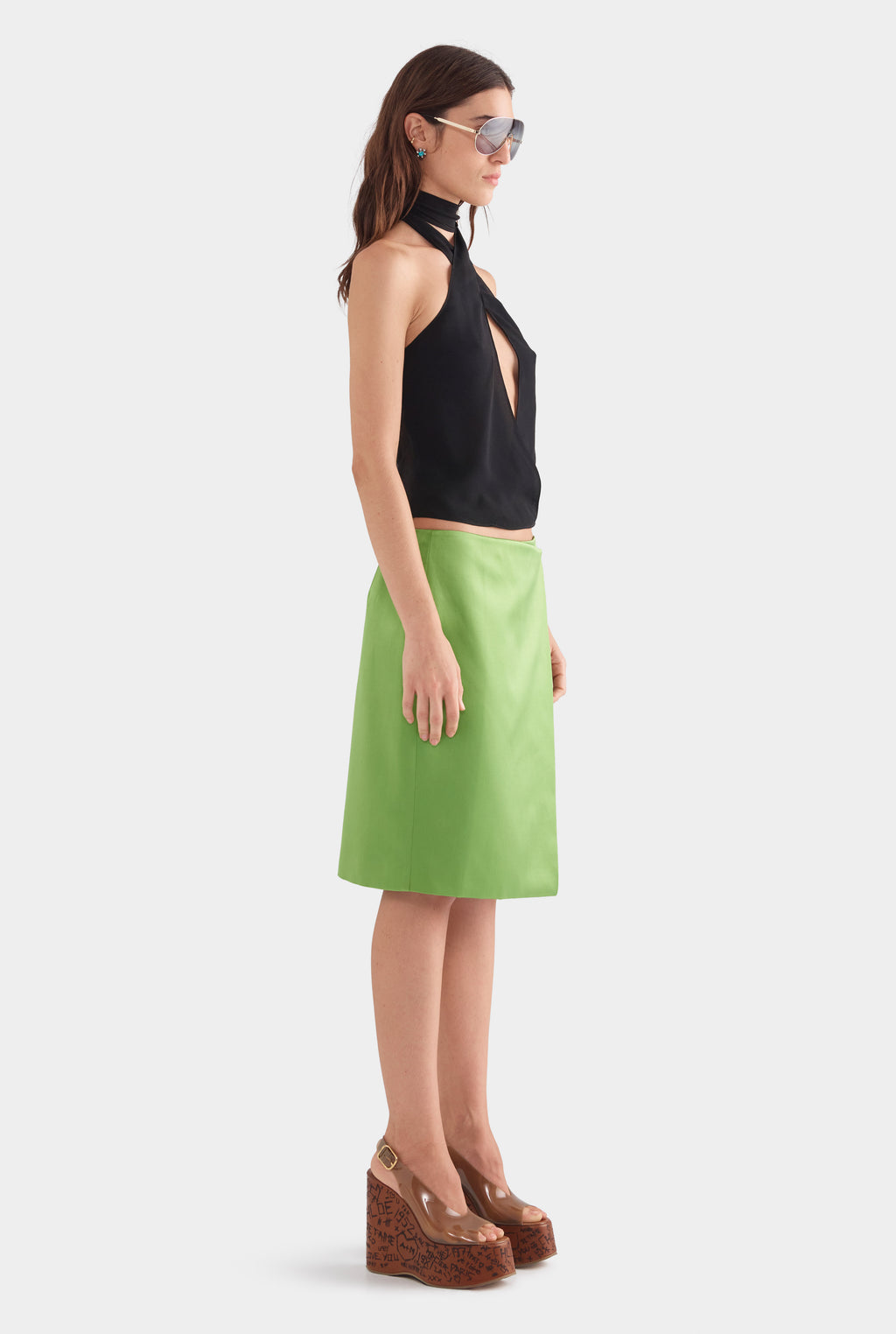 Wrap Silk Cotton Skirt - Leaf Green