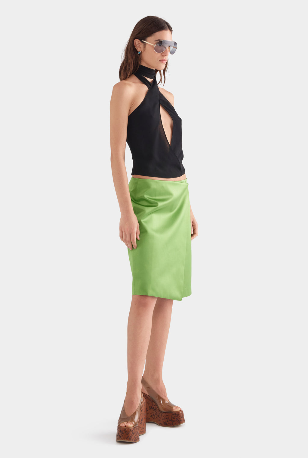 Wrap Silk Cotton Skirt - Leaf Green